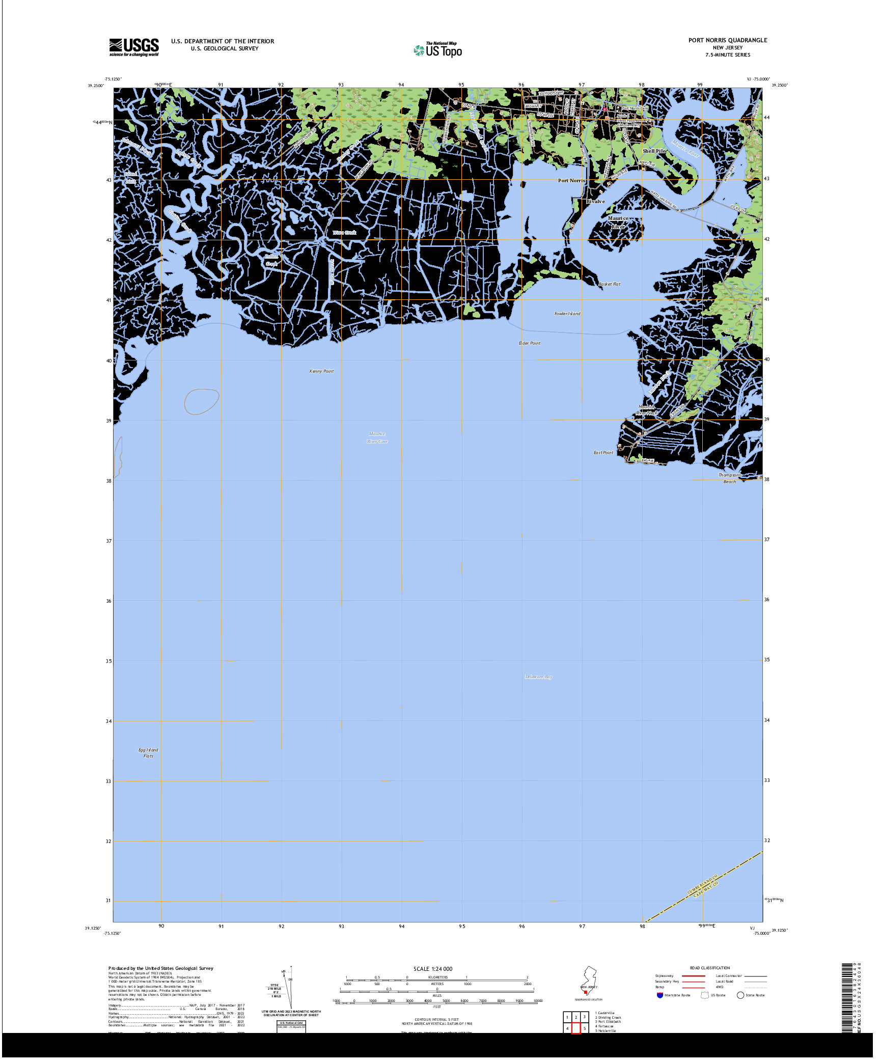 US TOPO 7.5-MINUTE MAP FOR PORT NORRIS, NJ