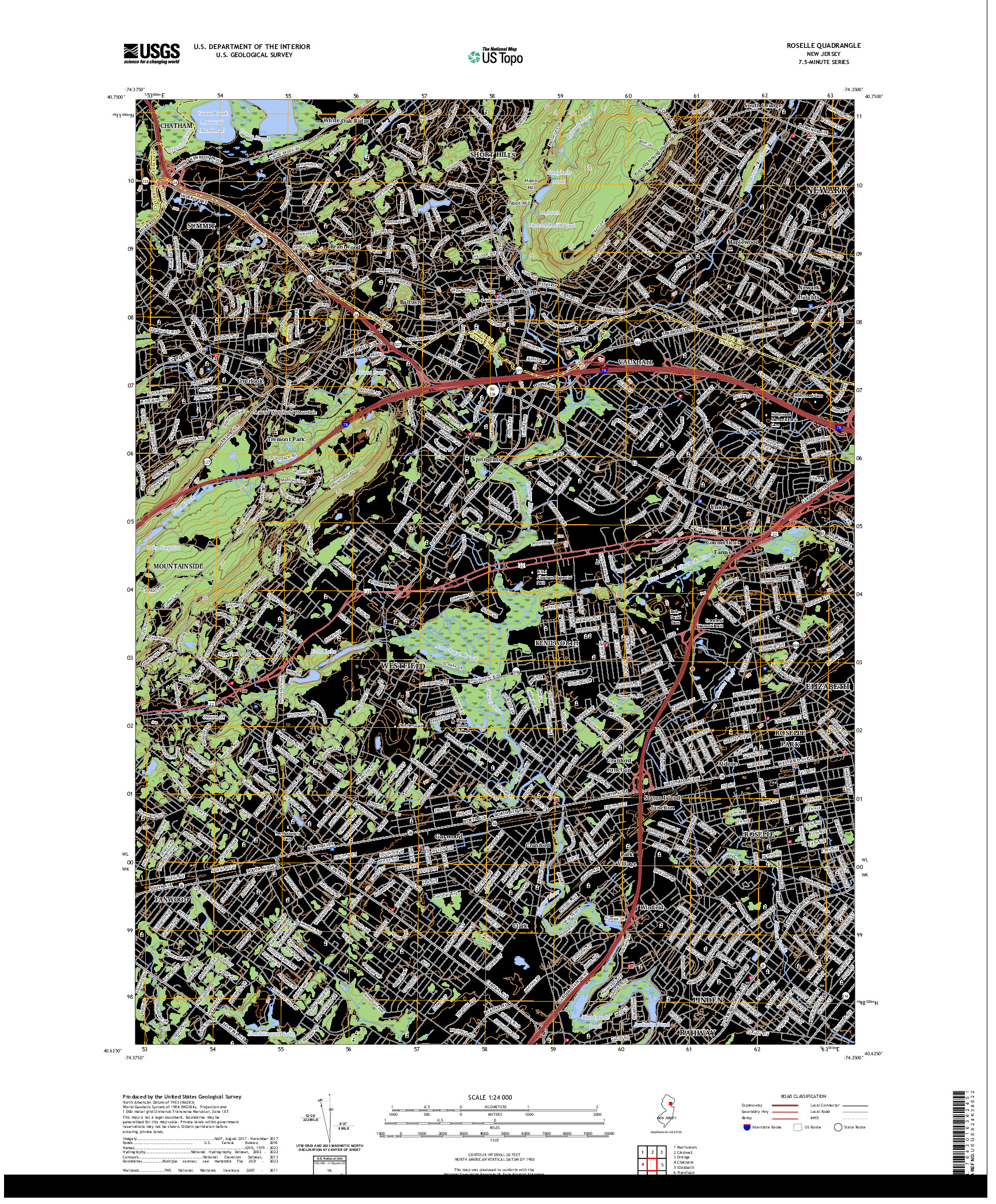 US TOPO 7.5-MINUTE MAP FOR ROSELLE, NJ