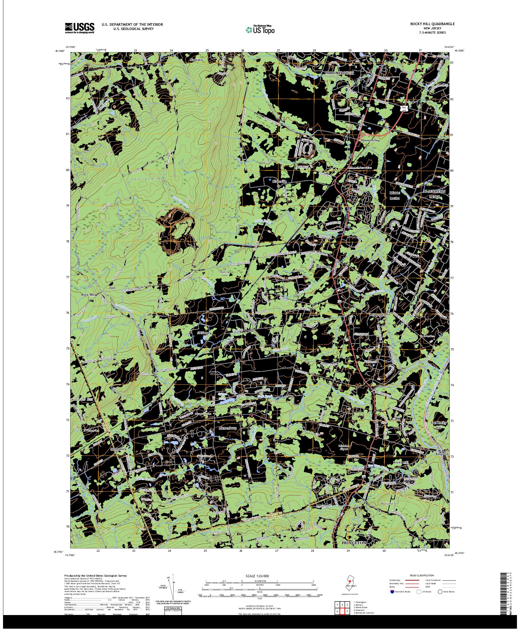 US TOPO 7.5-MINUTE MAP FOR ROCKY HILL, NJ