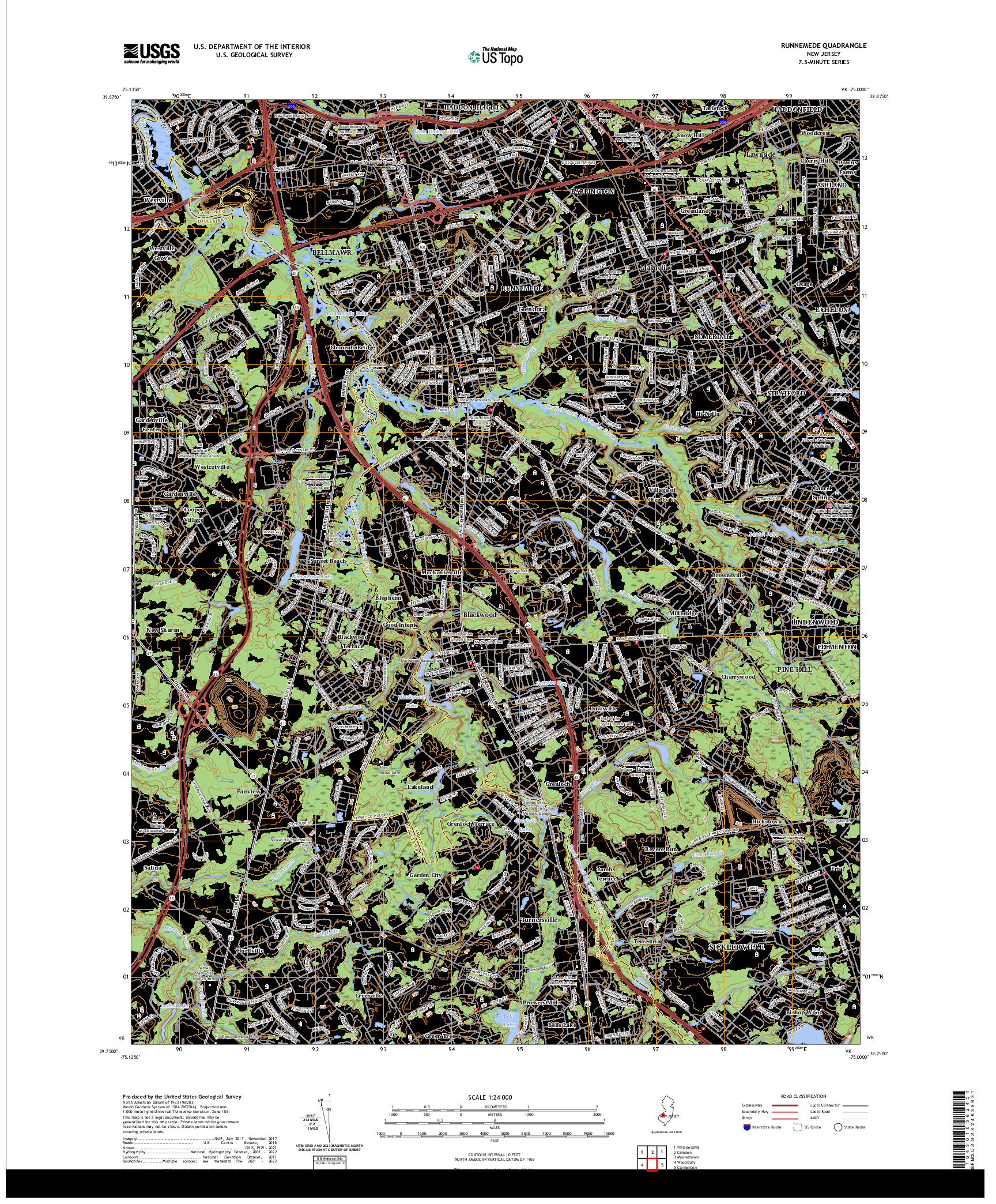 US TOPO 7.5-MINUTE MAP FOR RUNNEMEDE, NJ