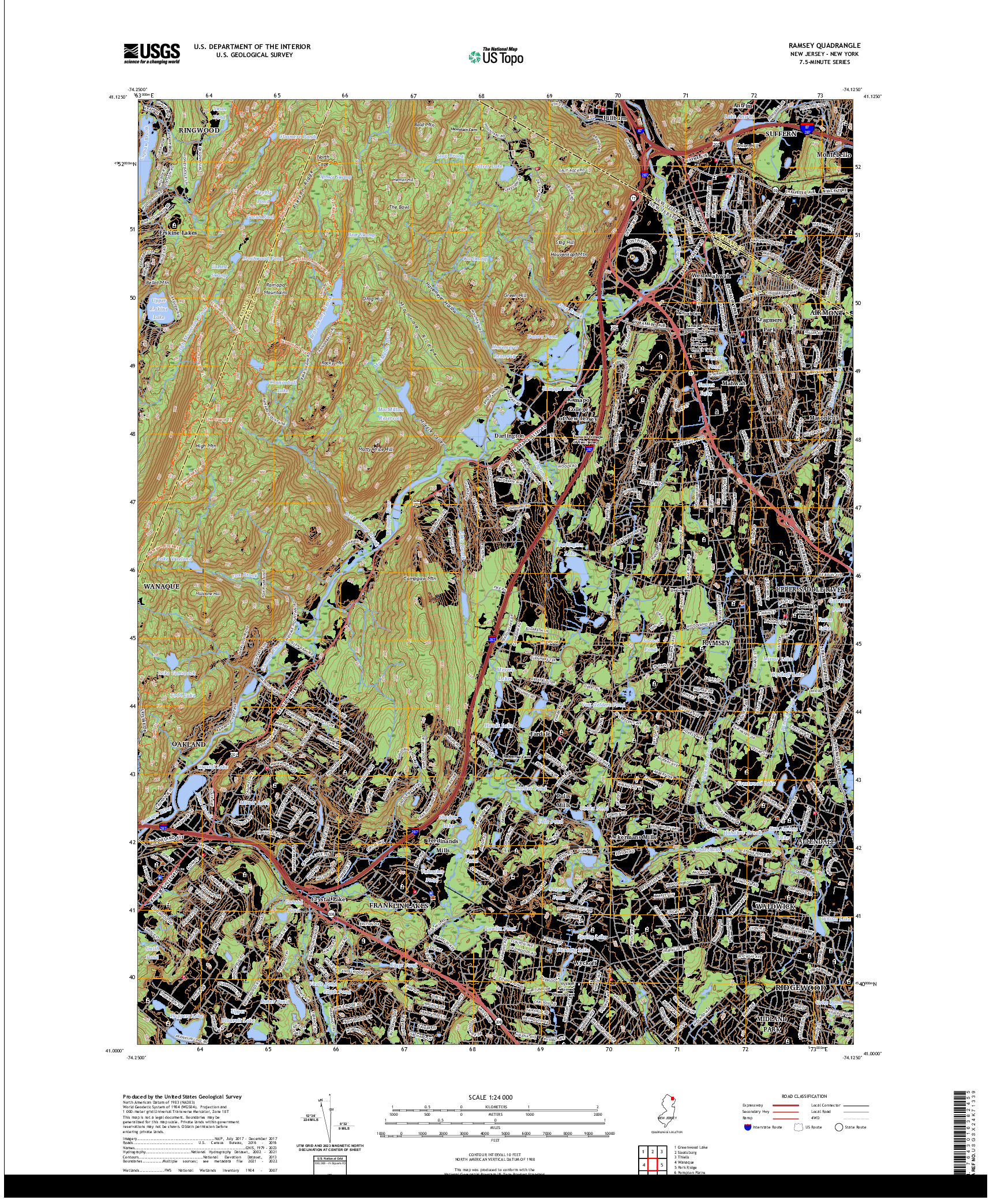 US TOPO 7.5-MINUTE MAP FOR RAMSEY, NJ,NY