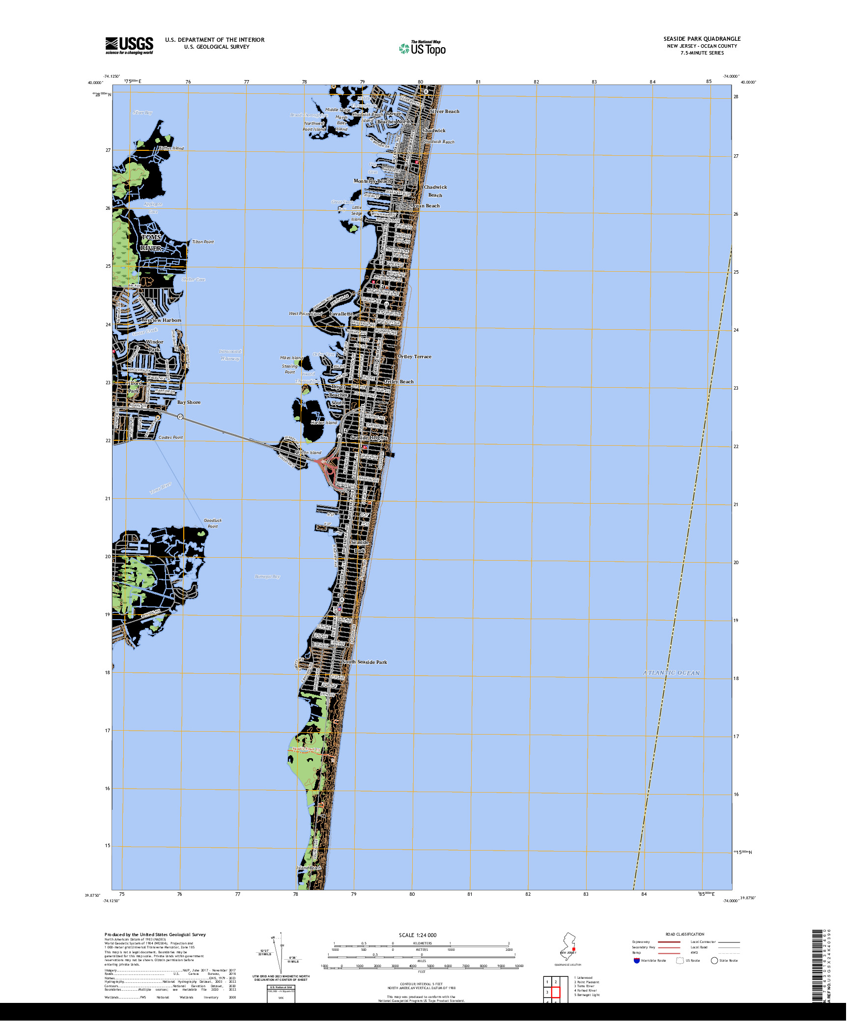 US TOPO 7.5-MINUTE MAP FOR SEASIDE PARK, NJ