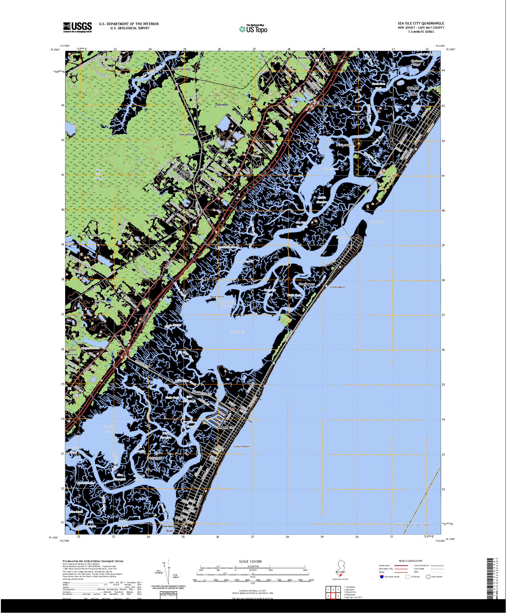 US TOPO 7.5-MINUTE MAP FOR SEA ISLE CITY, NJ