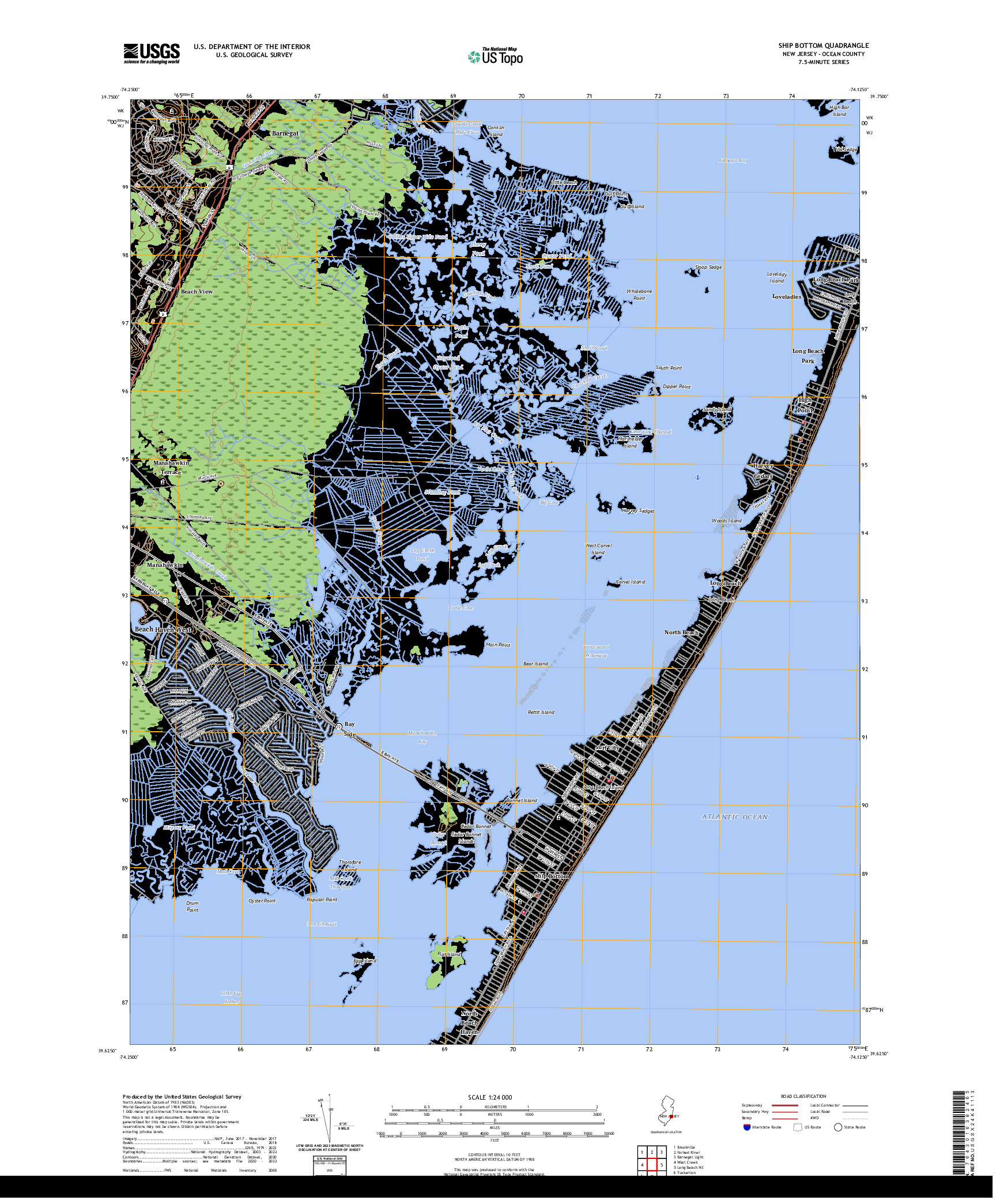 US TOPO 7.5-MINUTE MAP FOR SHIP BOTTOM, NJ