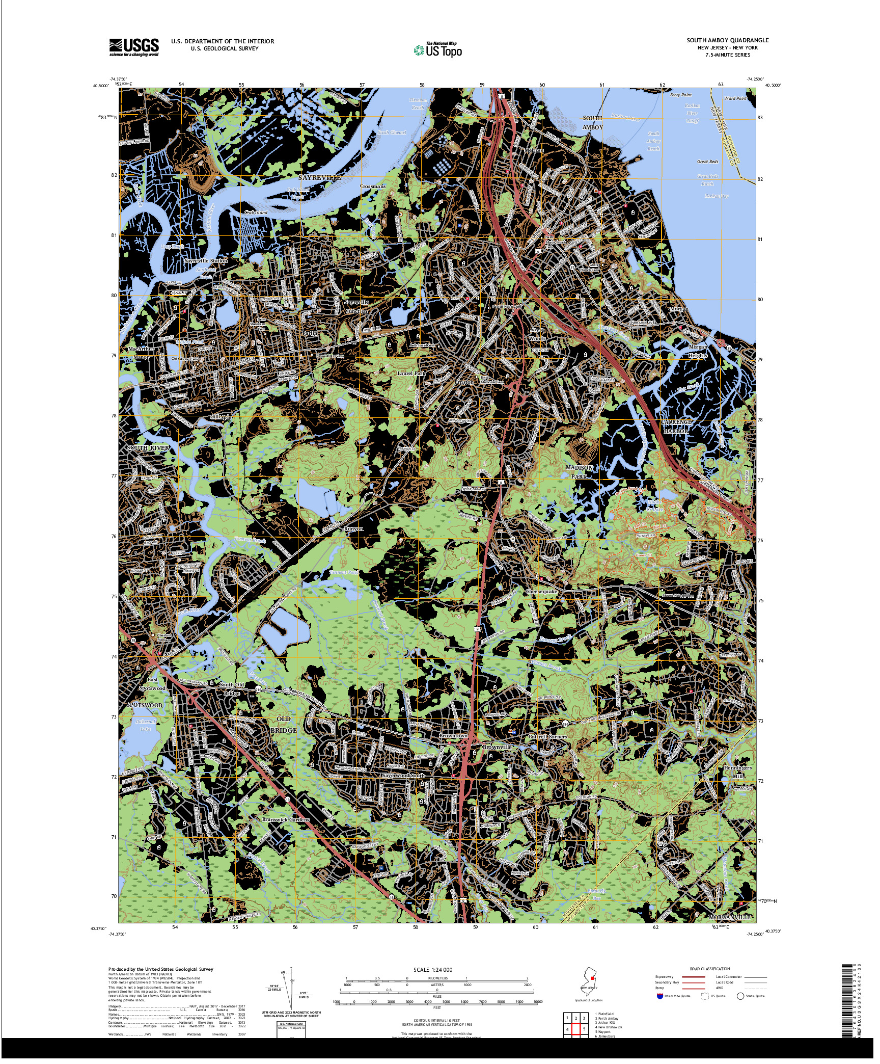 US TOPO 7.5-MINUTE MAP FOR SOUTH AMBOY, NJ,NY