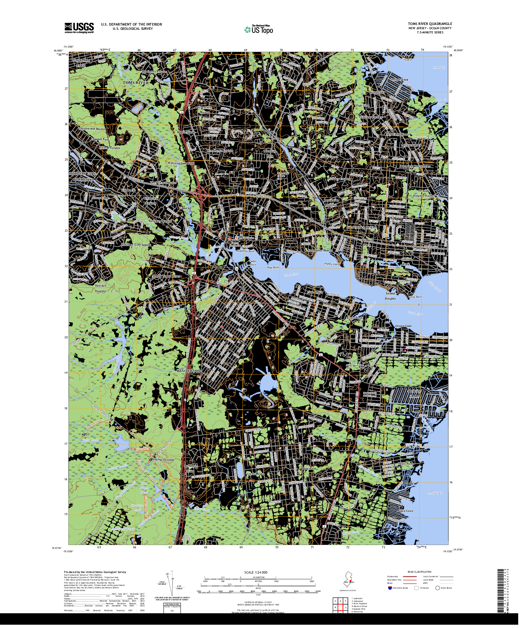 US TOPO 7.5-MINUTE MAP FOR TOMS RIVER, NJ