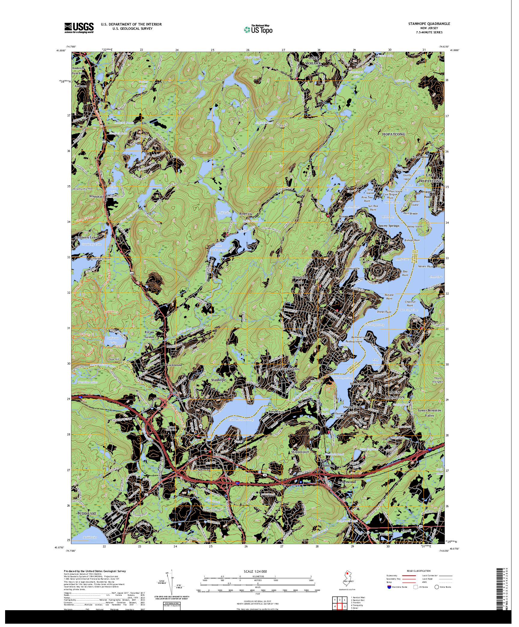 US TOPO 7.5-MINUTE MAP FOR STANHOPE, NJ