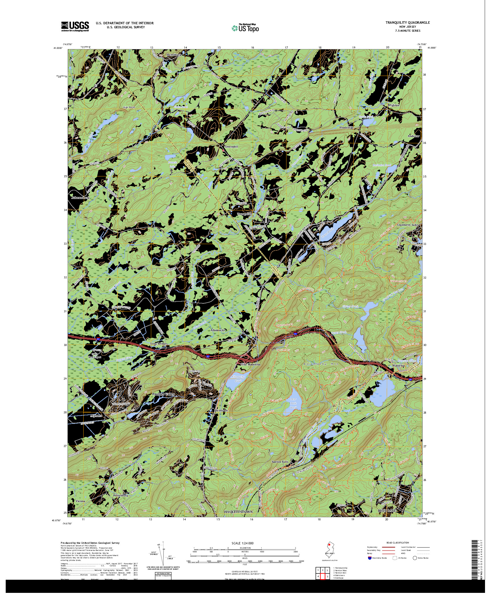 US TOPO 7.5-MINUTE MAP FOR TRANQUILITY, NJ