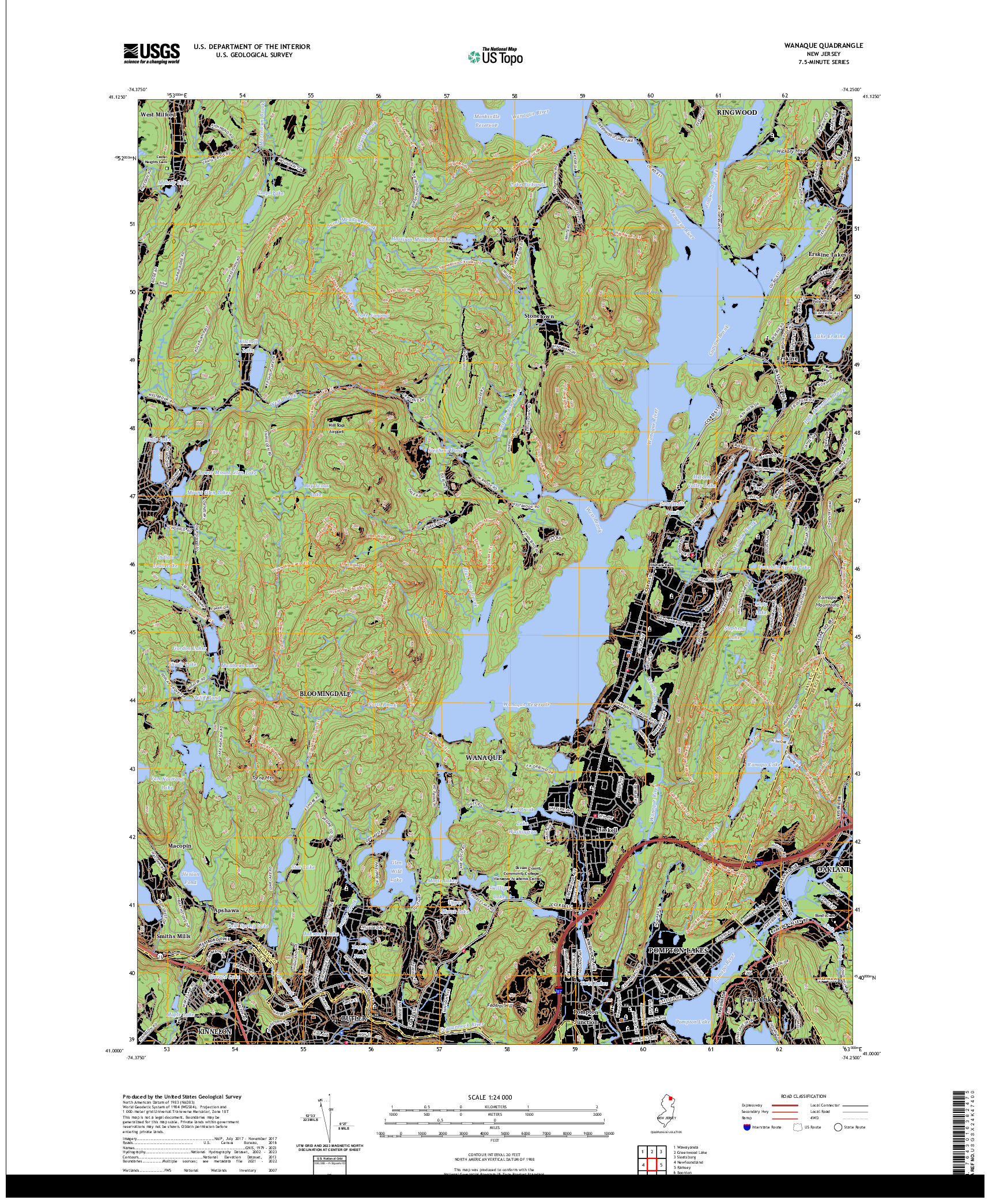 US TOPO 7.5-MINUTE MAP FOR WANAQUE, NJ