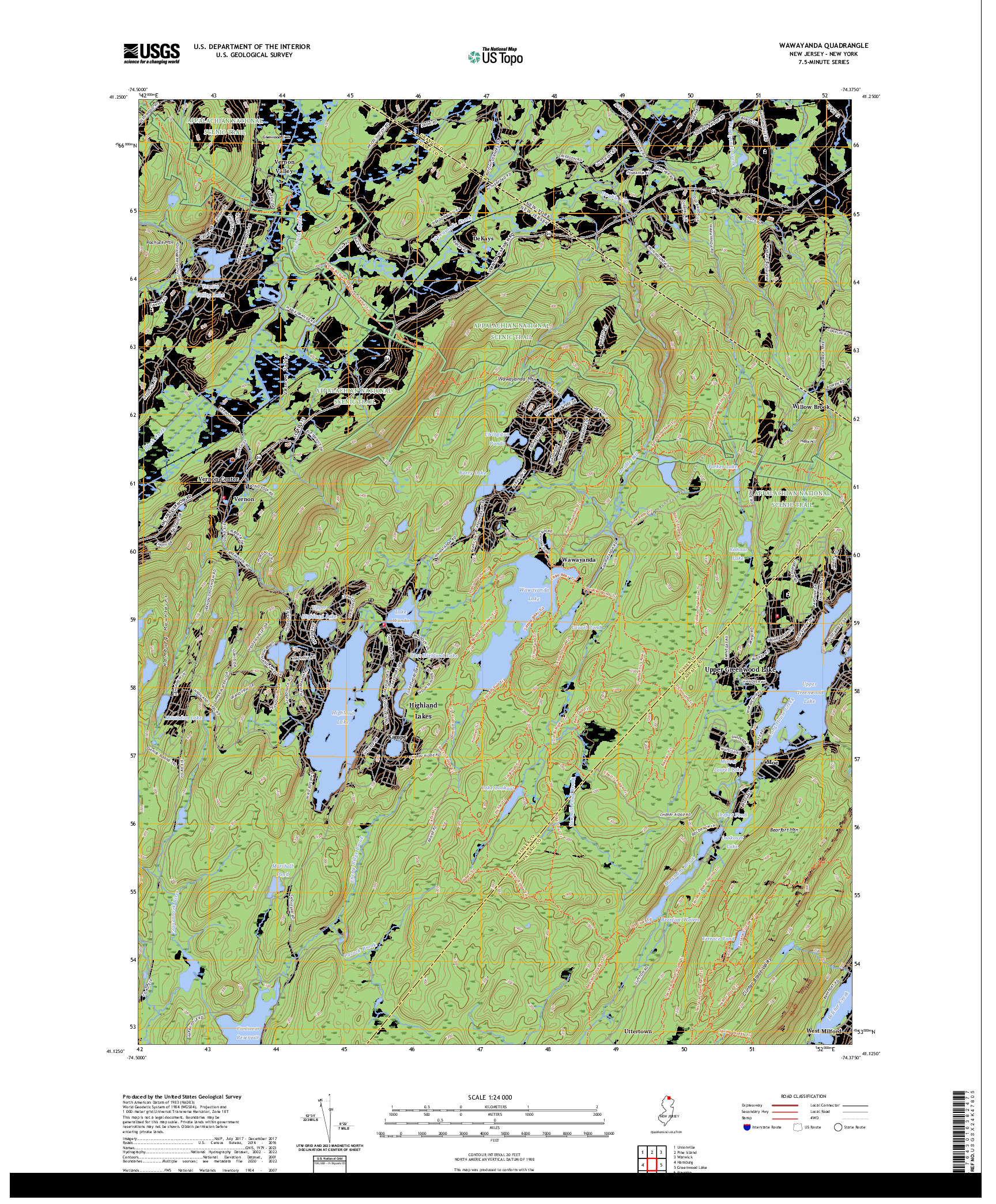 US TOPO 7.5-MINUTE MAP FOR WAWAYANDA, NJ,NY