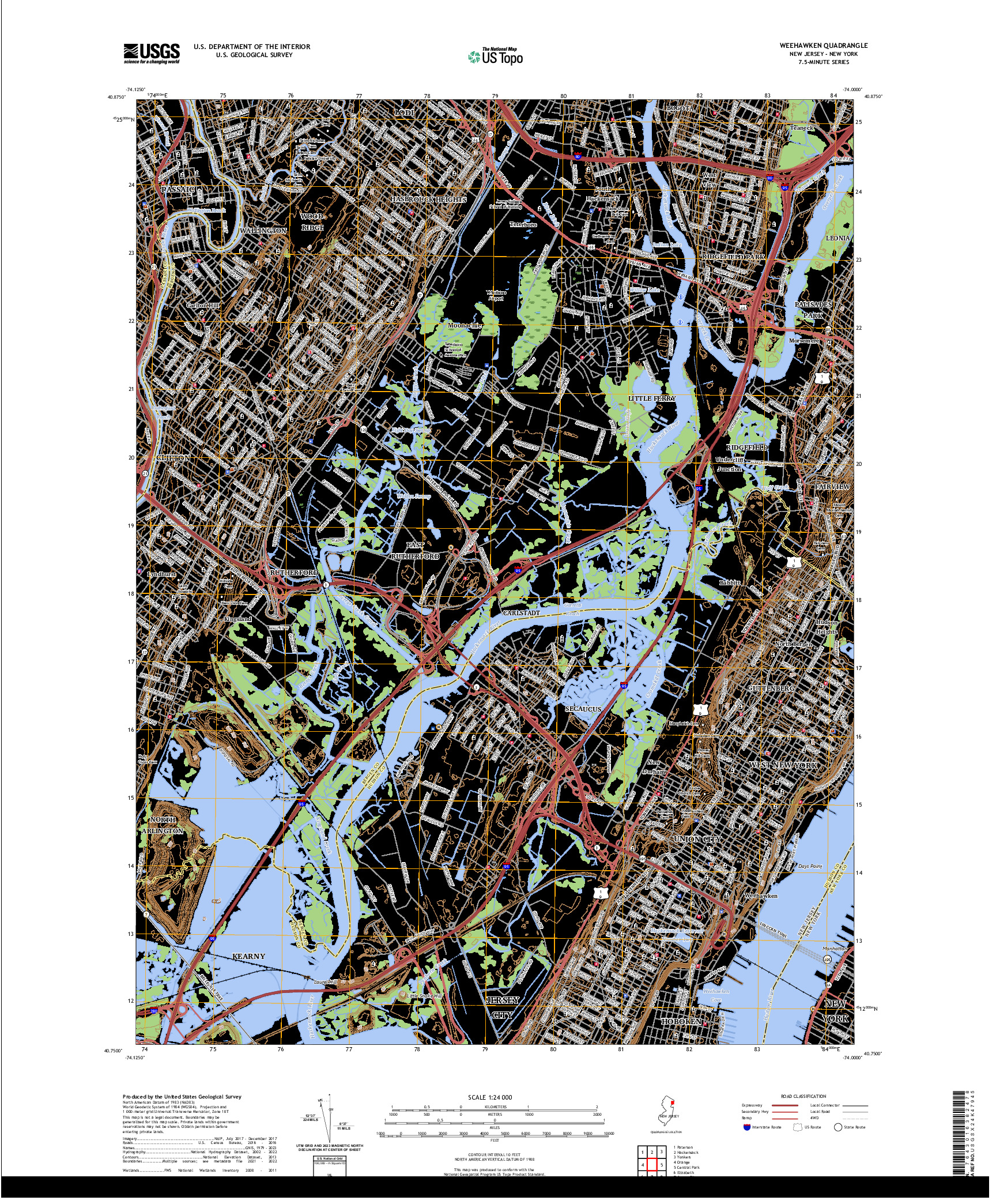 US TOPO 7.5-MINUTE MAP FOR WEEHAWKEN, NJ,NY