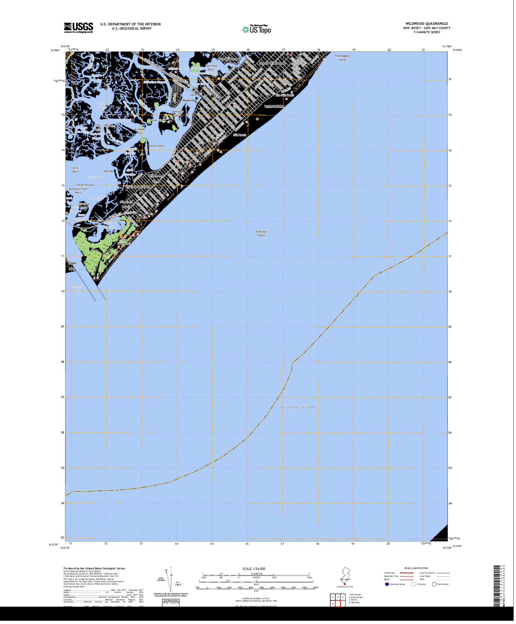 US TOPO 7.5-MINUTE MAP FOR WILDWOOD, NJ