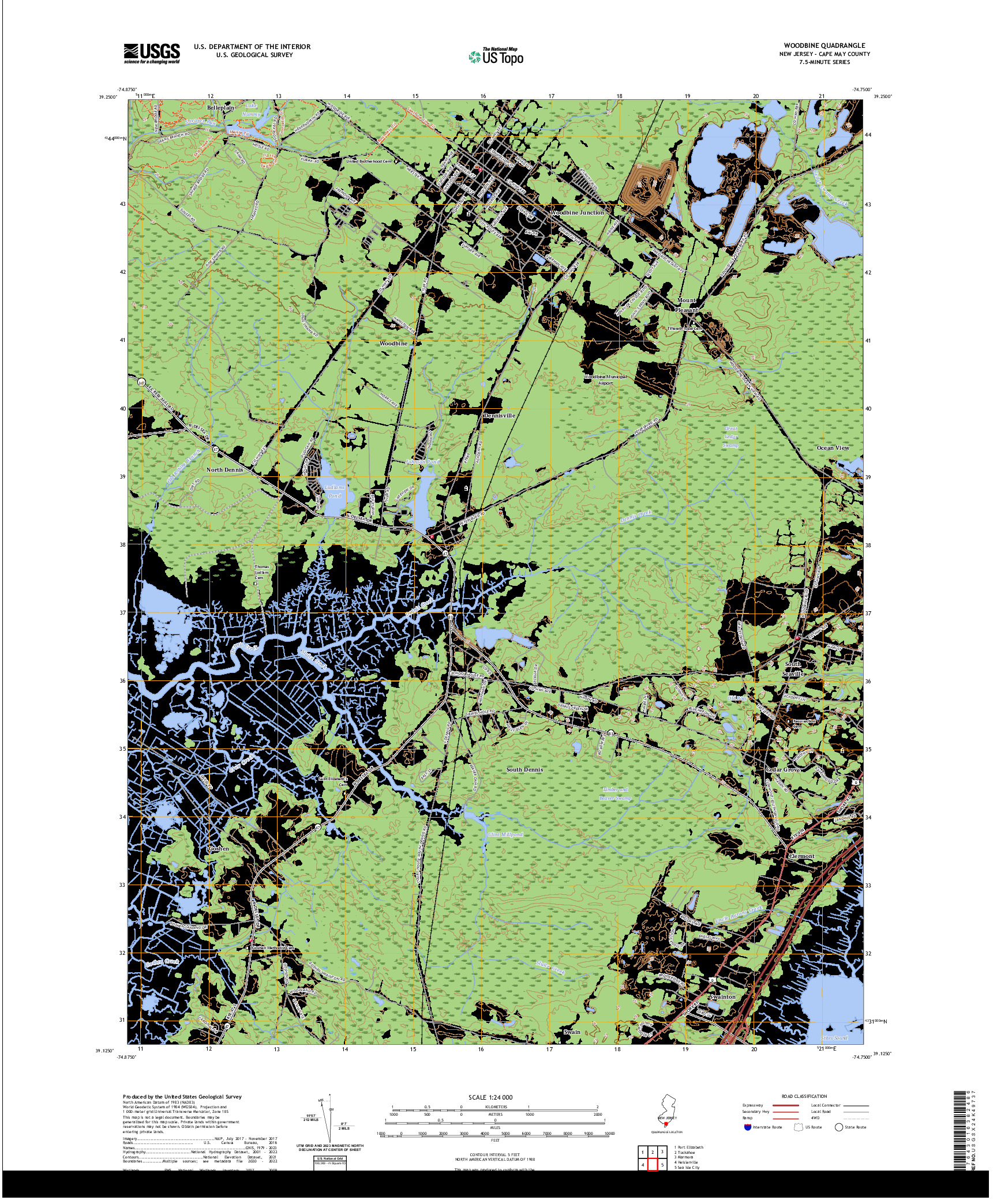 US TOPO 7.5-MINUTE MAP FOR WOODBINE, NJ