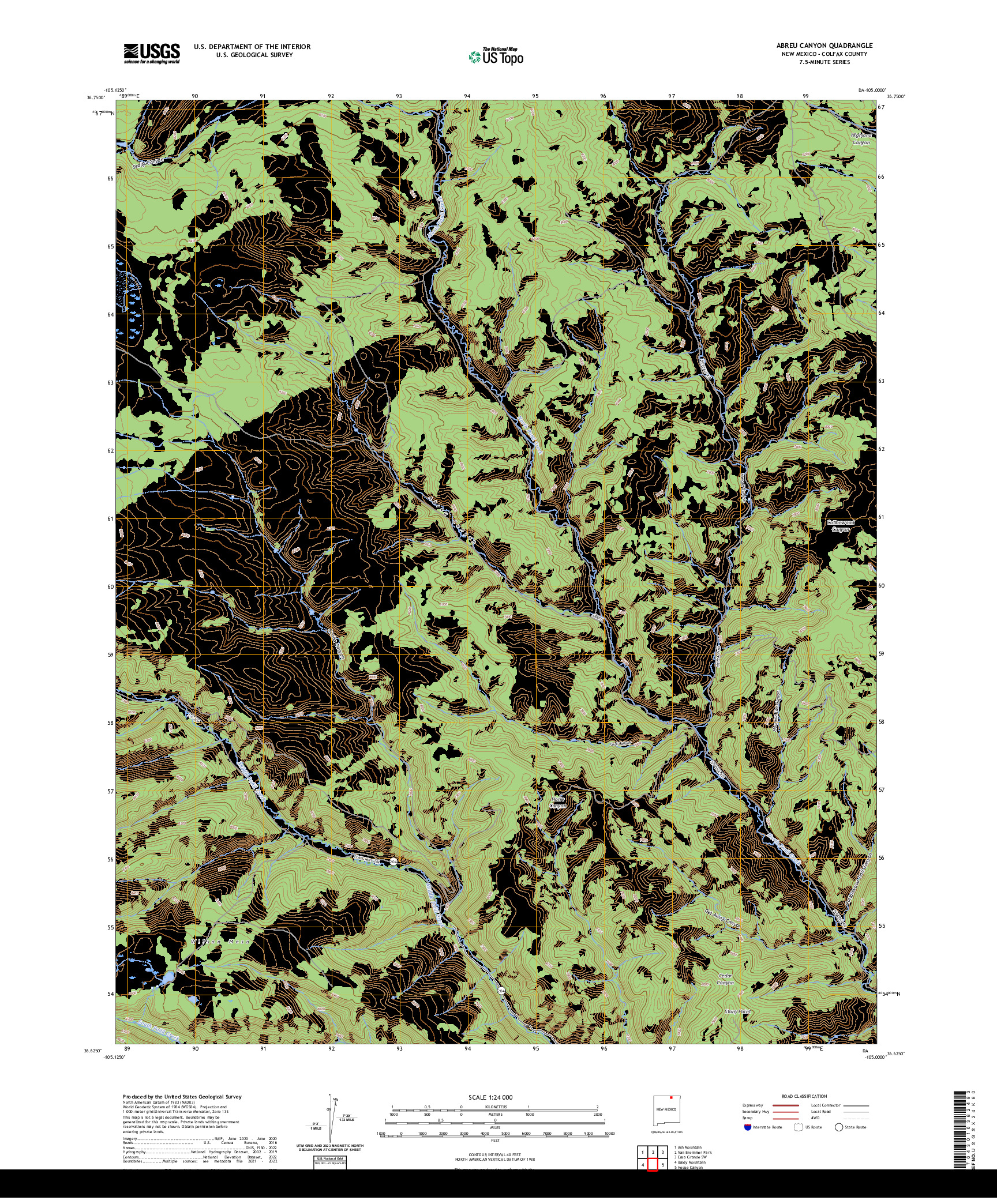 US TOPO 7.5-MINUTE MAP FOR ABREU CANYON, NM