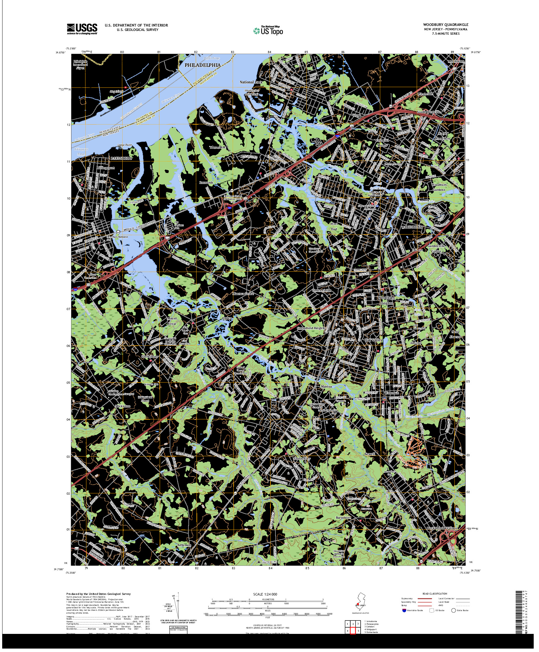 US TOPO 7.5-MINUTE MAP FOR WOODBURY, NJ,PA