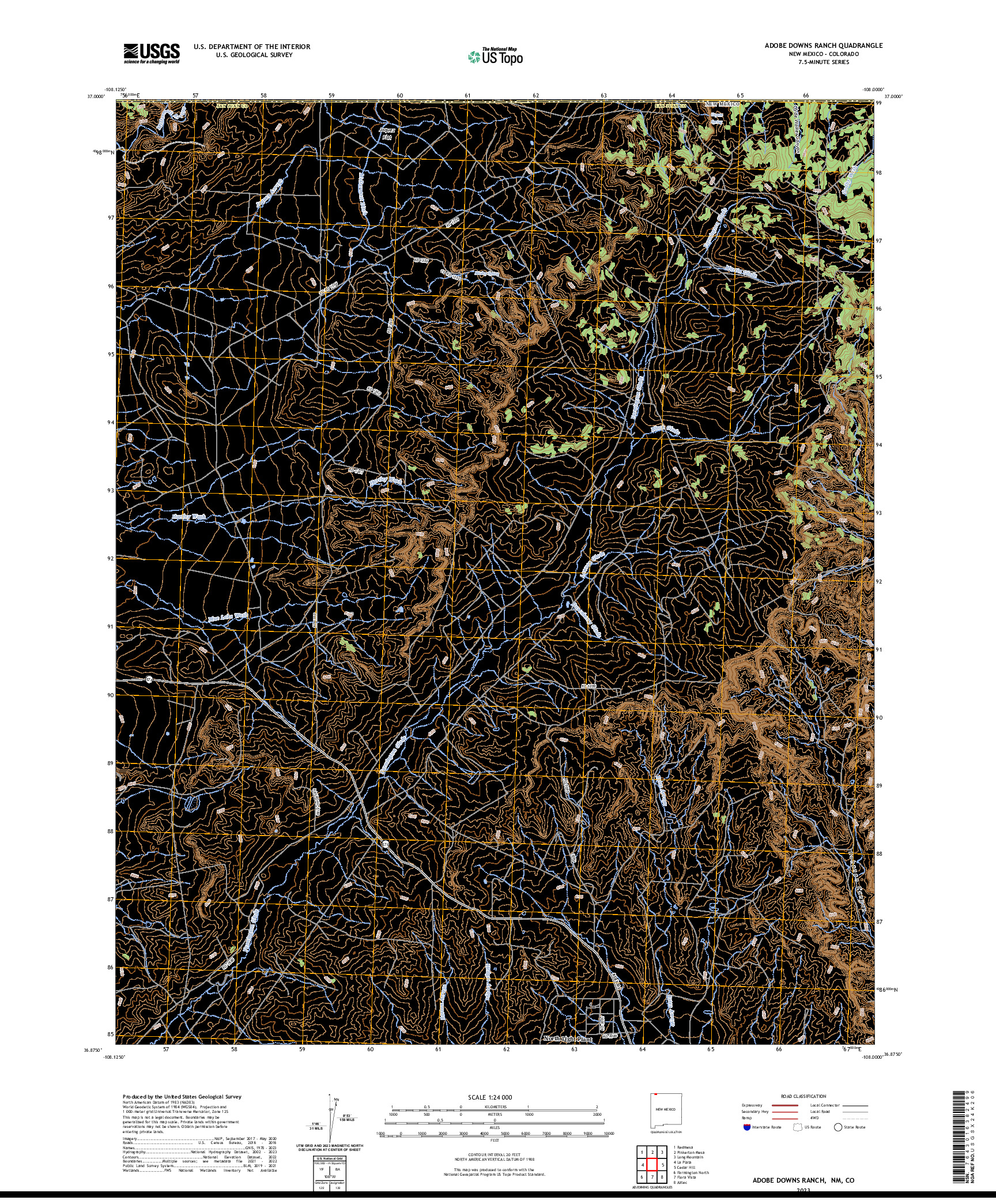 US TOPO 7.5-MINUTE MAP FOR ADOBE DOWNS RANCH, NM,CO