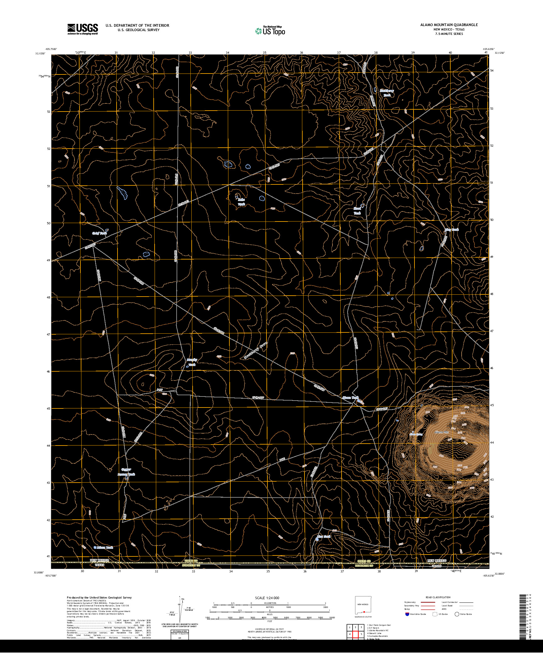 US TOPO 7.5-MINUTE MAP FOR ALAMO MOUNTAIN, NM,TX