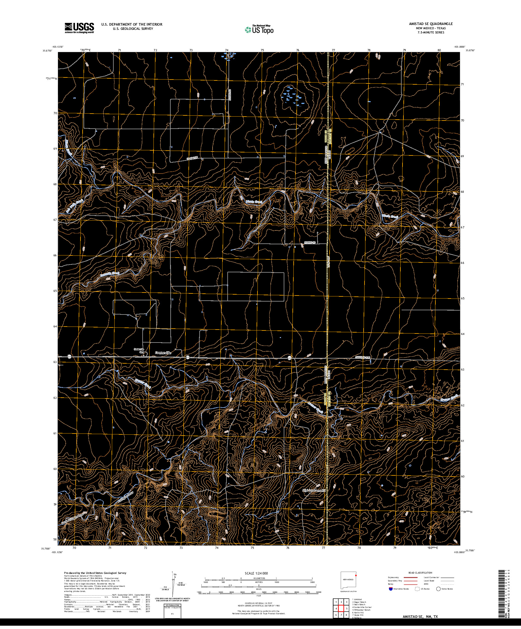 US TOPO 7.5-MINUTE MAP FOR AMISTAD SE, NM,TX