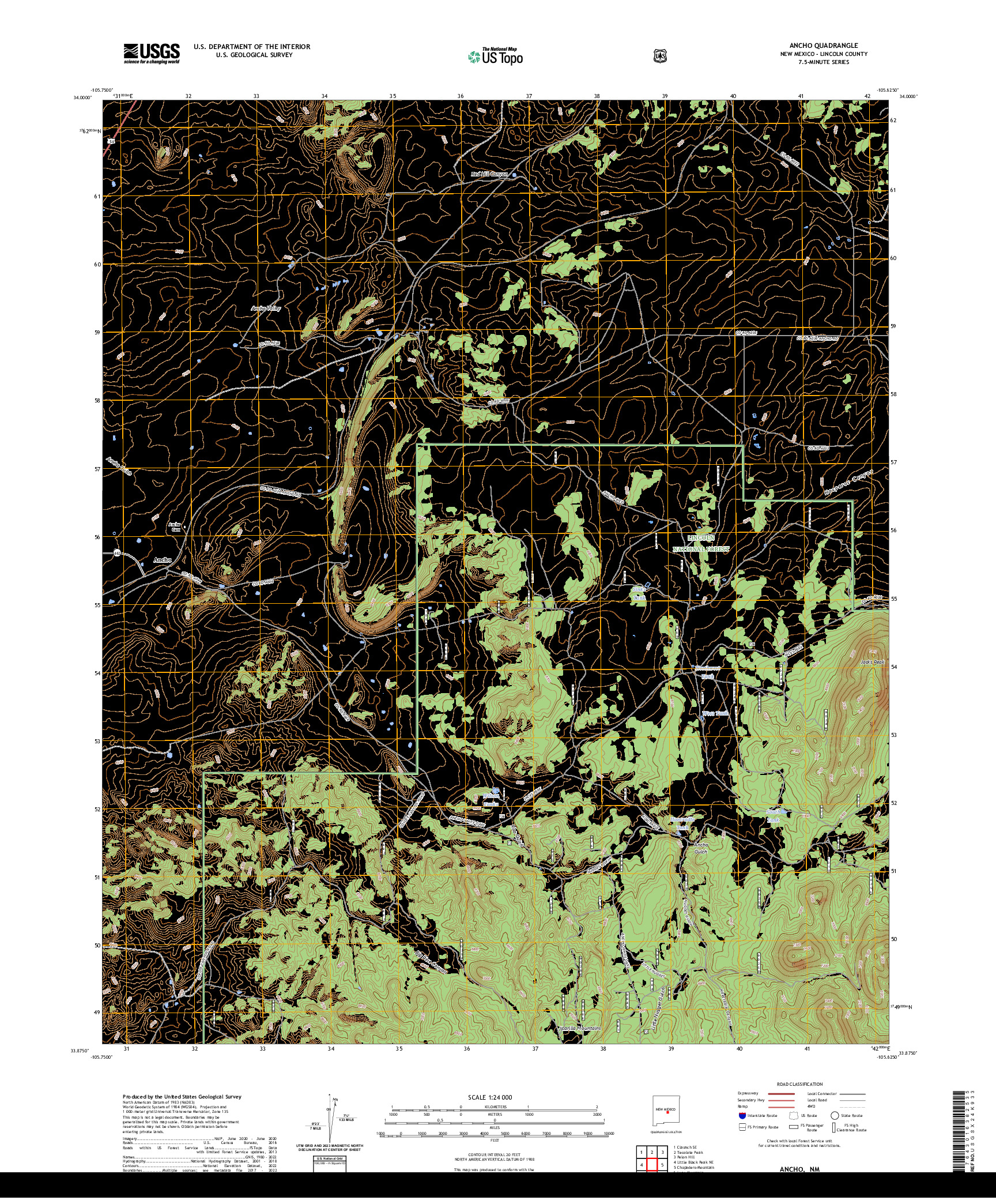 US TOPO 7.5-MINUTE MAP FOR ANCHO, NM