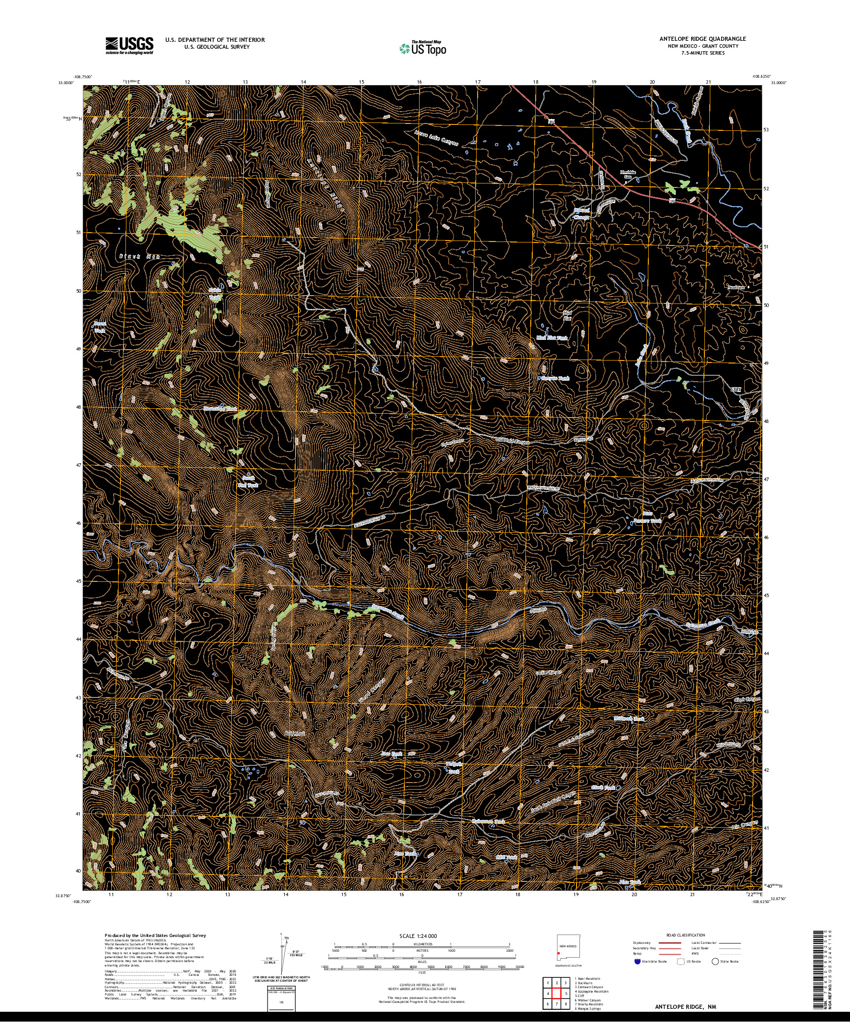 US TOPO 7.5-MINUTE MAP FOR ANTELOPE RIDGE, NM