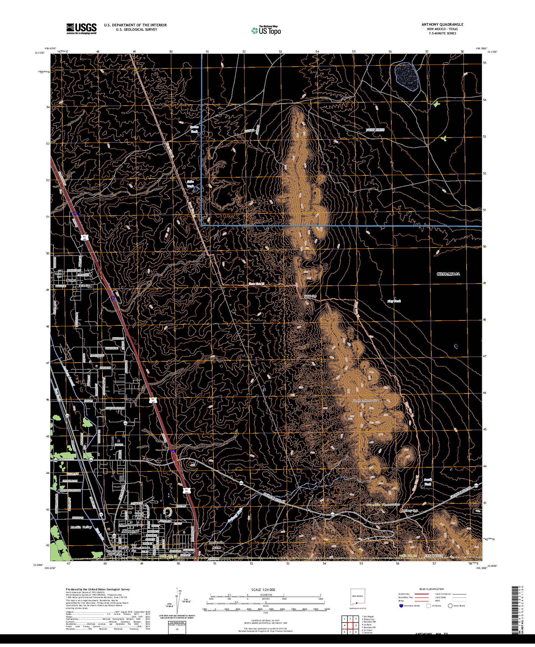 US TOPO 7.5-MINUTE MAP FOR ANTHONY, NM,TX