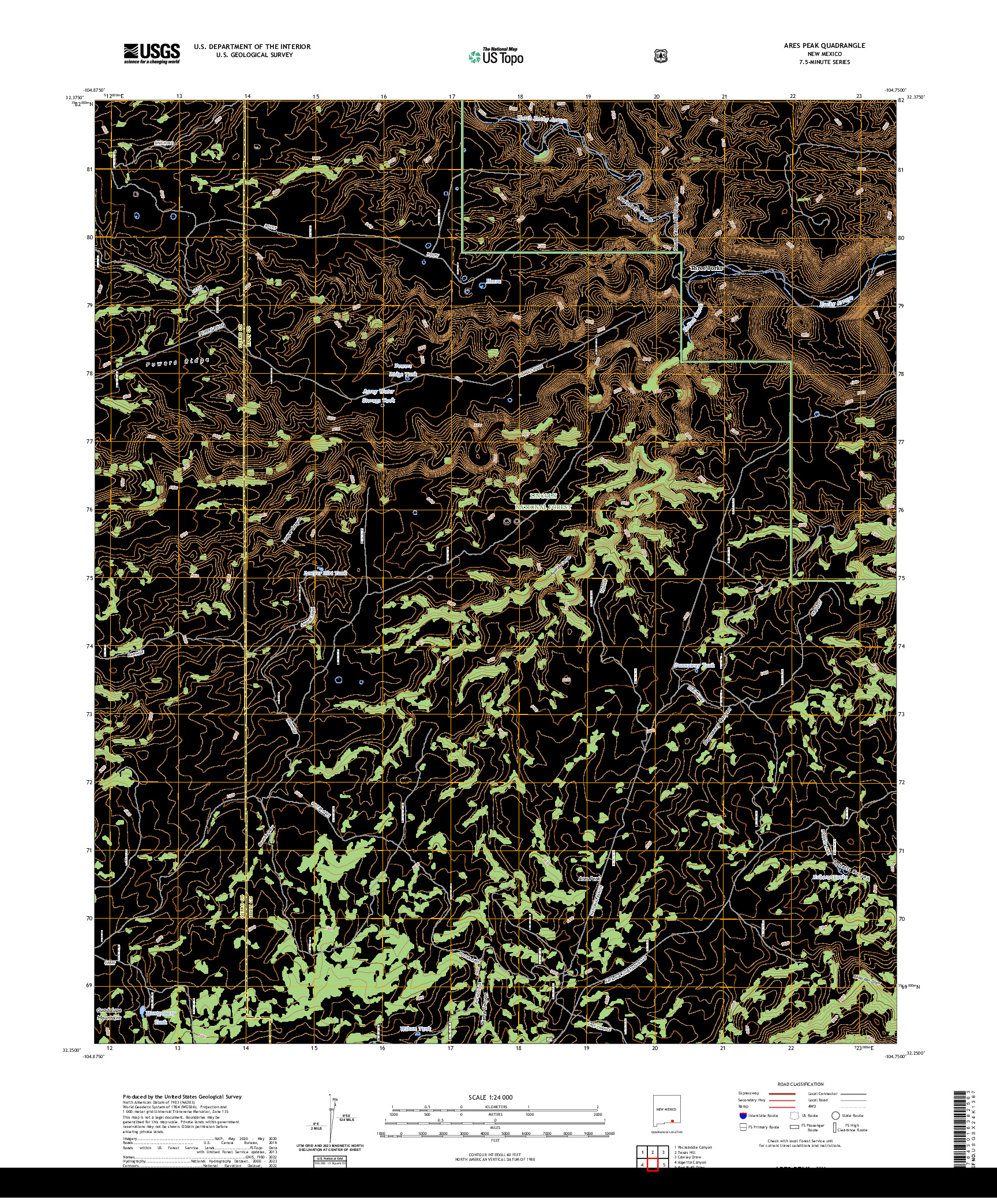 US TOPO 7.5-MINUTE MAP FOR ARES PEAK, NM