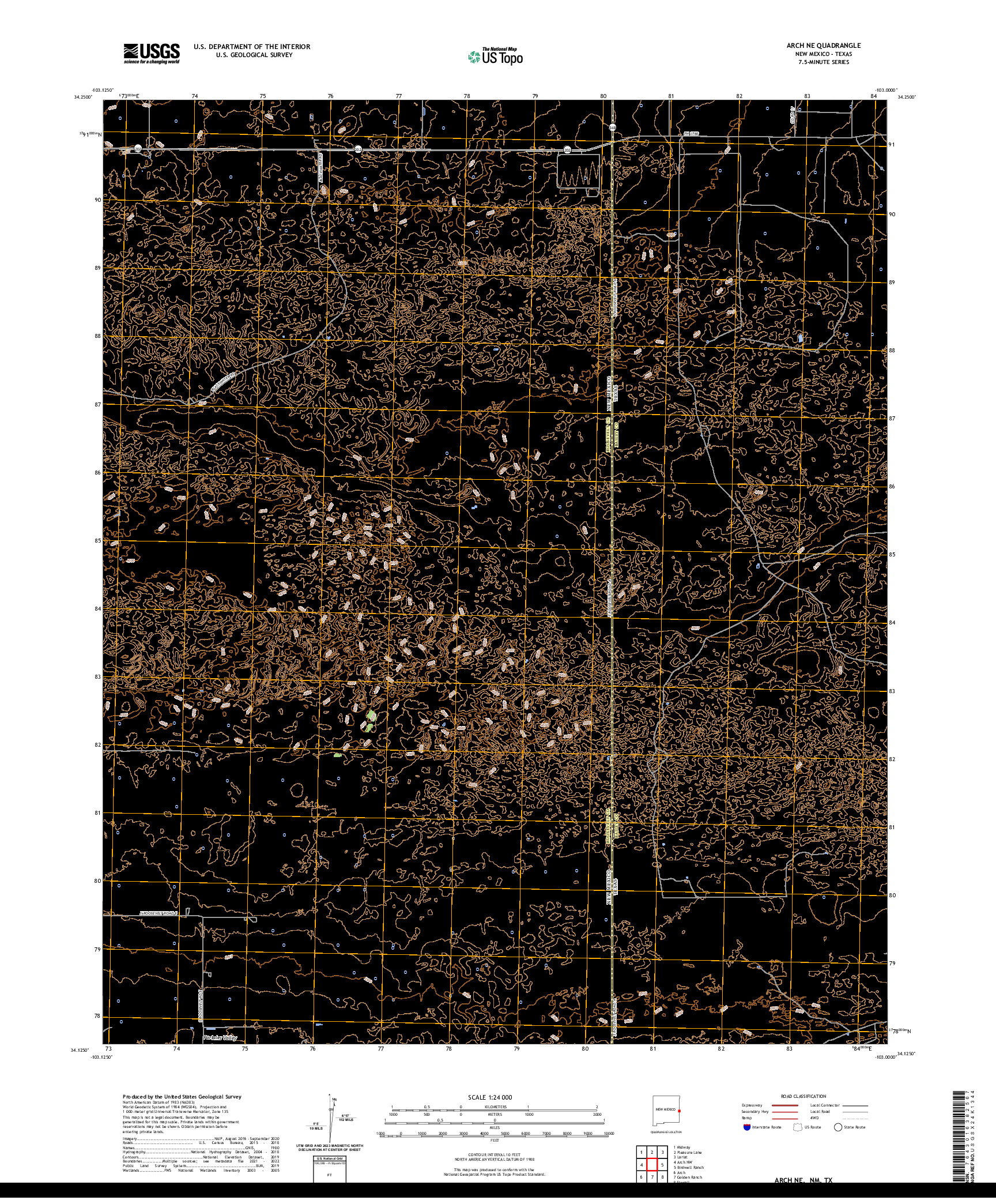 US TOPO 7.5-MINUTE MAP FOR ARCH NE, NM,TX