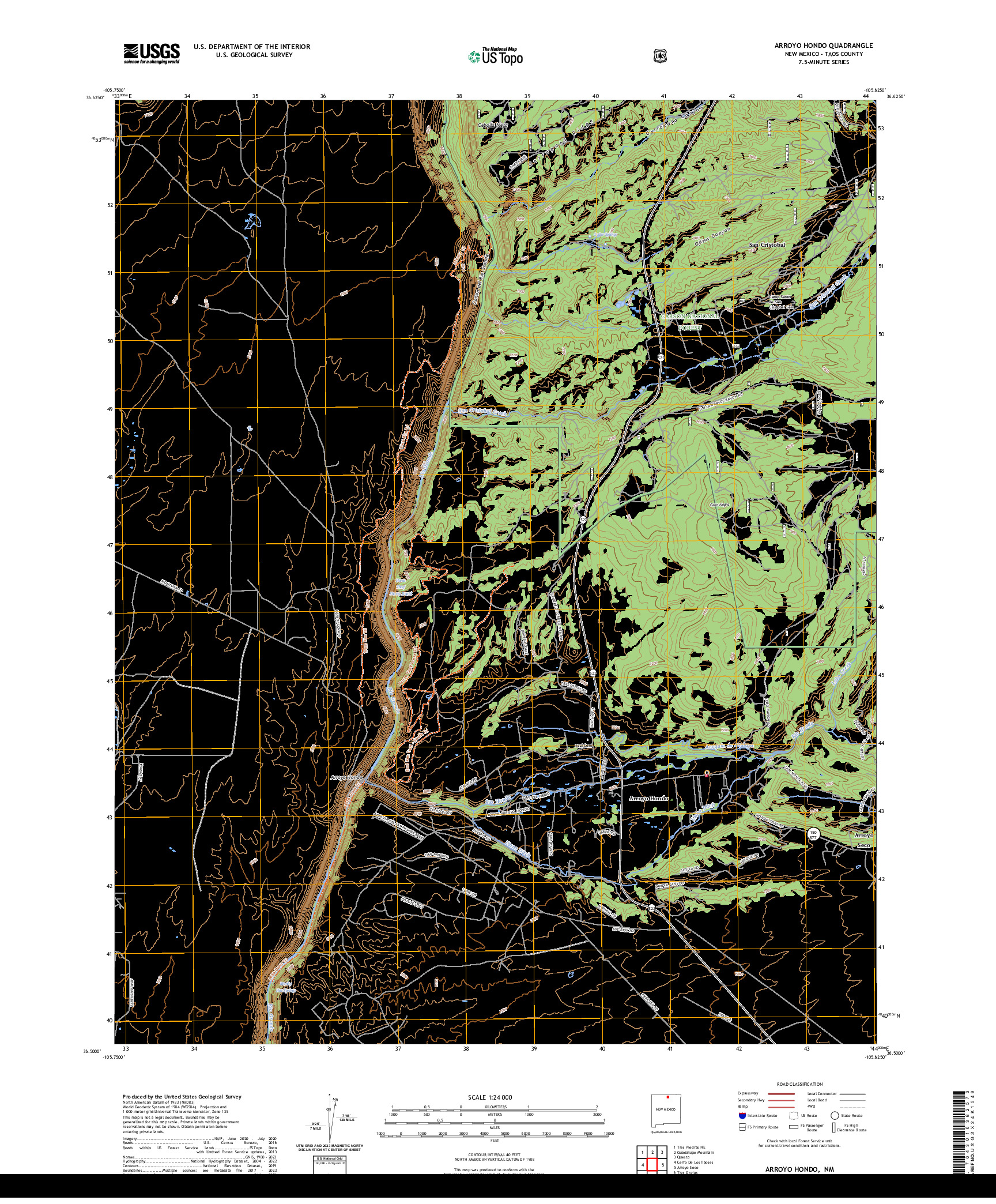 US TOPO 7.5-MINUTE MAP FOR ARROYO HONDO, NM