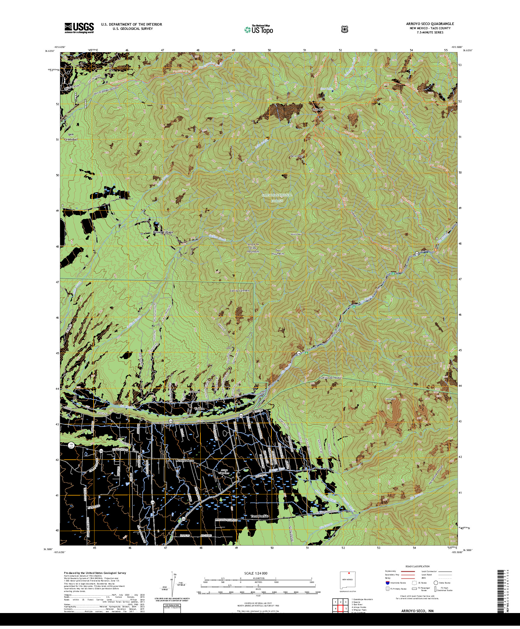 US TOPO 7.5-MINUTE MAP FOR ARROYO SECO, NM