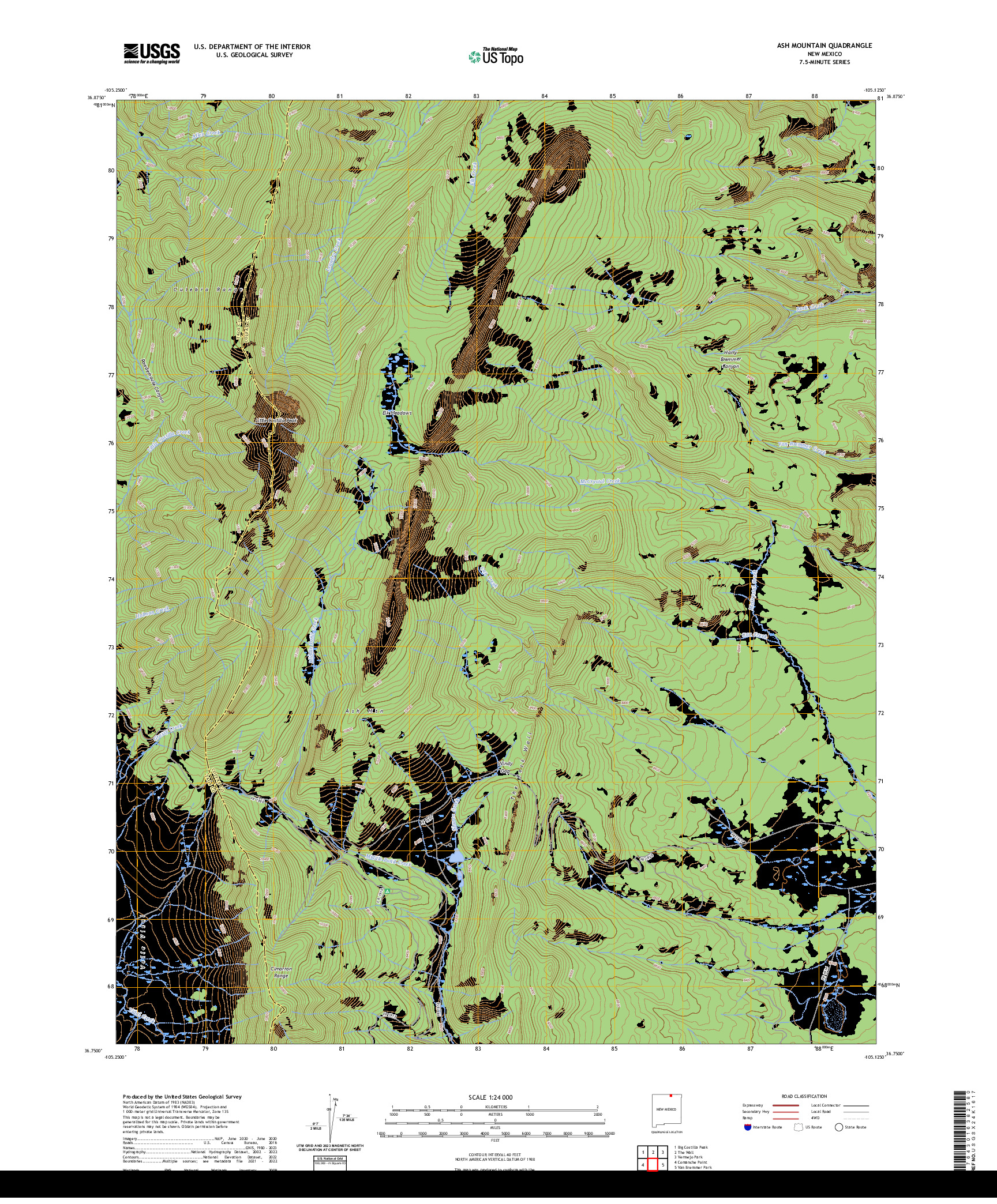 US TOPO 7.5-MINUTE MAP FOR ASH MOUNTAIN, NM