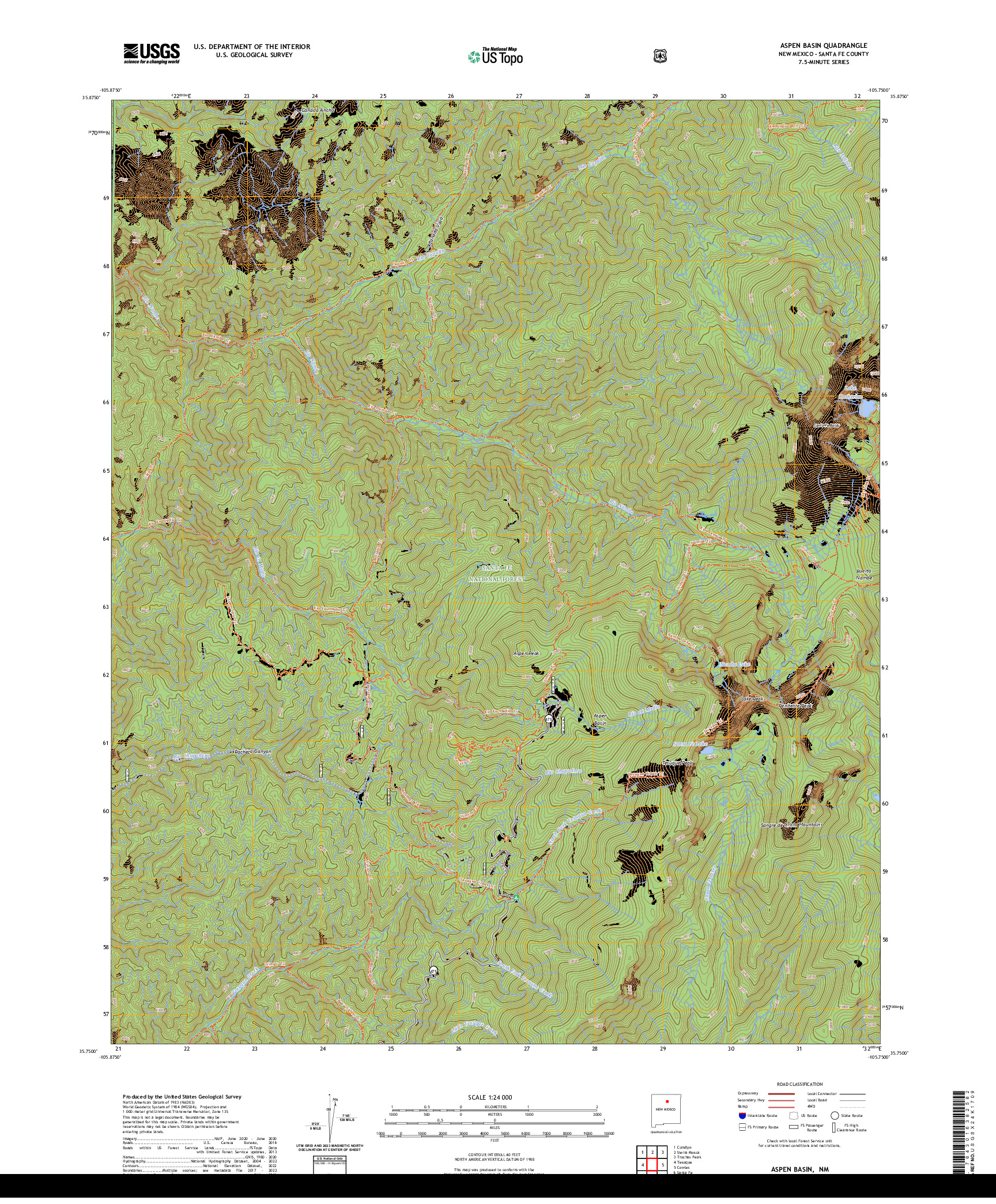 US TOPO 7.5-MINUTE MAP FOR ASPEN BASIN, NM