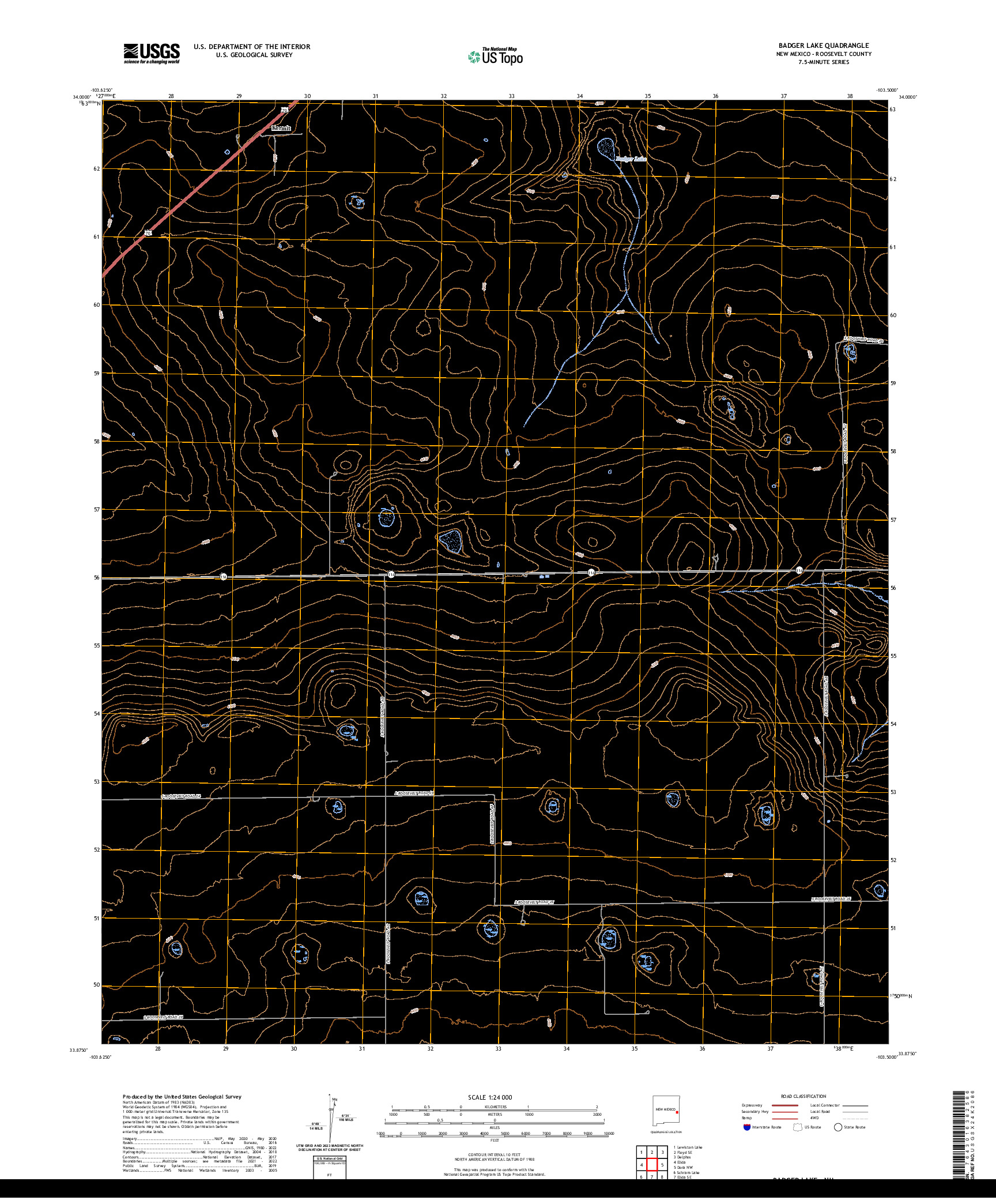 US TOPO 7.5-MINUTE MAP FOR BADGER LAKE, NM