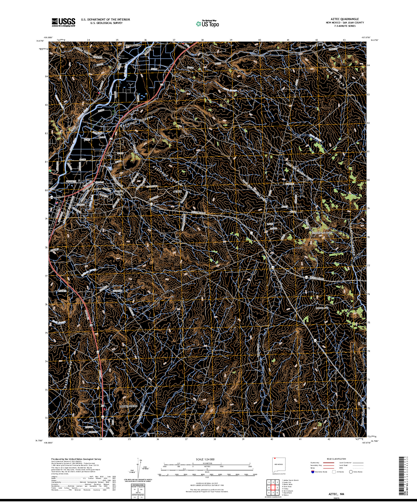 US TOPO 7.5-MINUTE MAP FOR AZTEC, NM