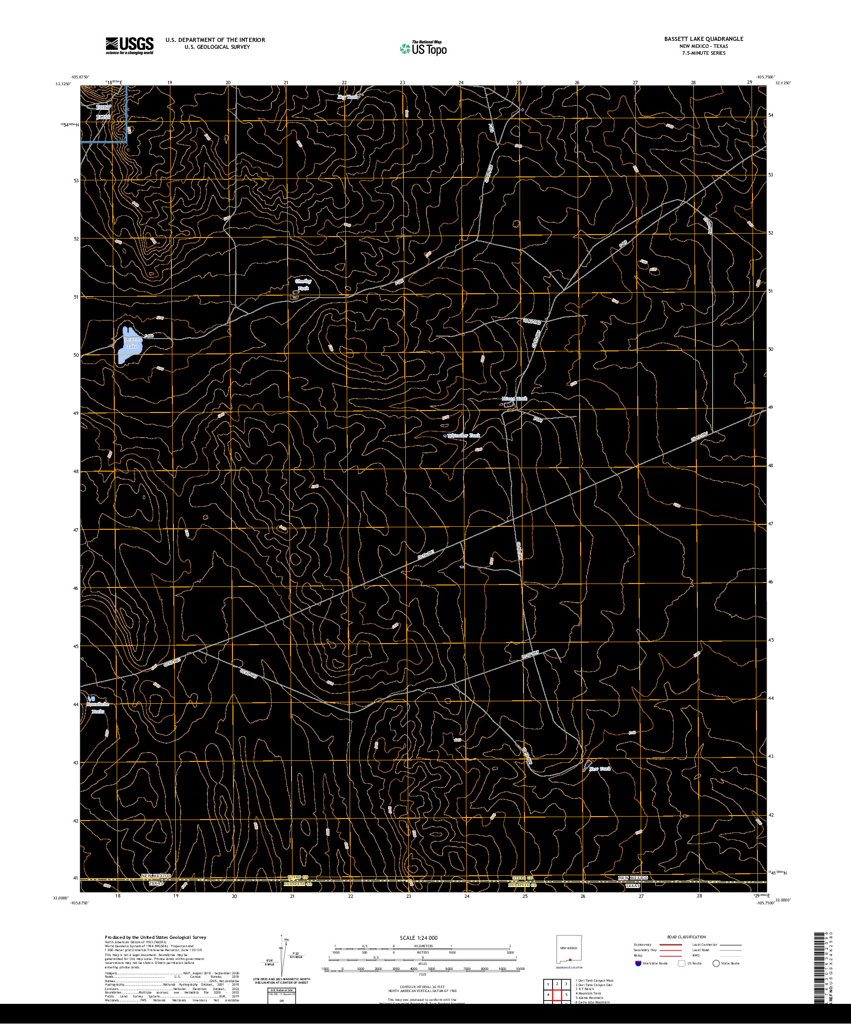 US TOPO 7.5-MINUTE MAP FOR BASSETT LAKE, NM,TX