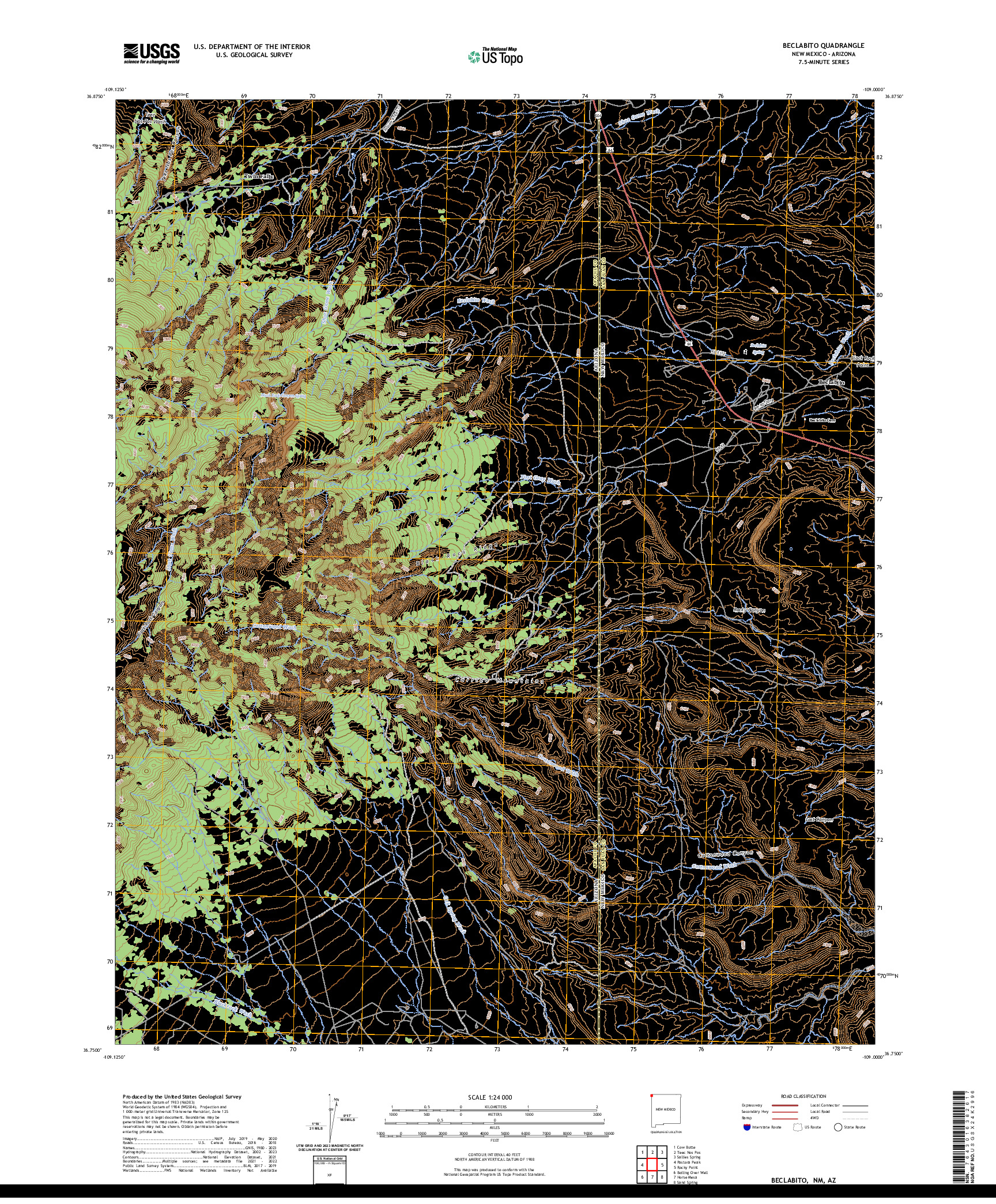 US TOPO 7.5-MINUTE MAP FOR BECLABITO, NM,AZ