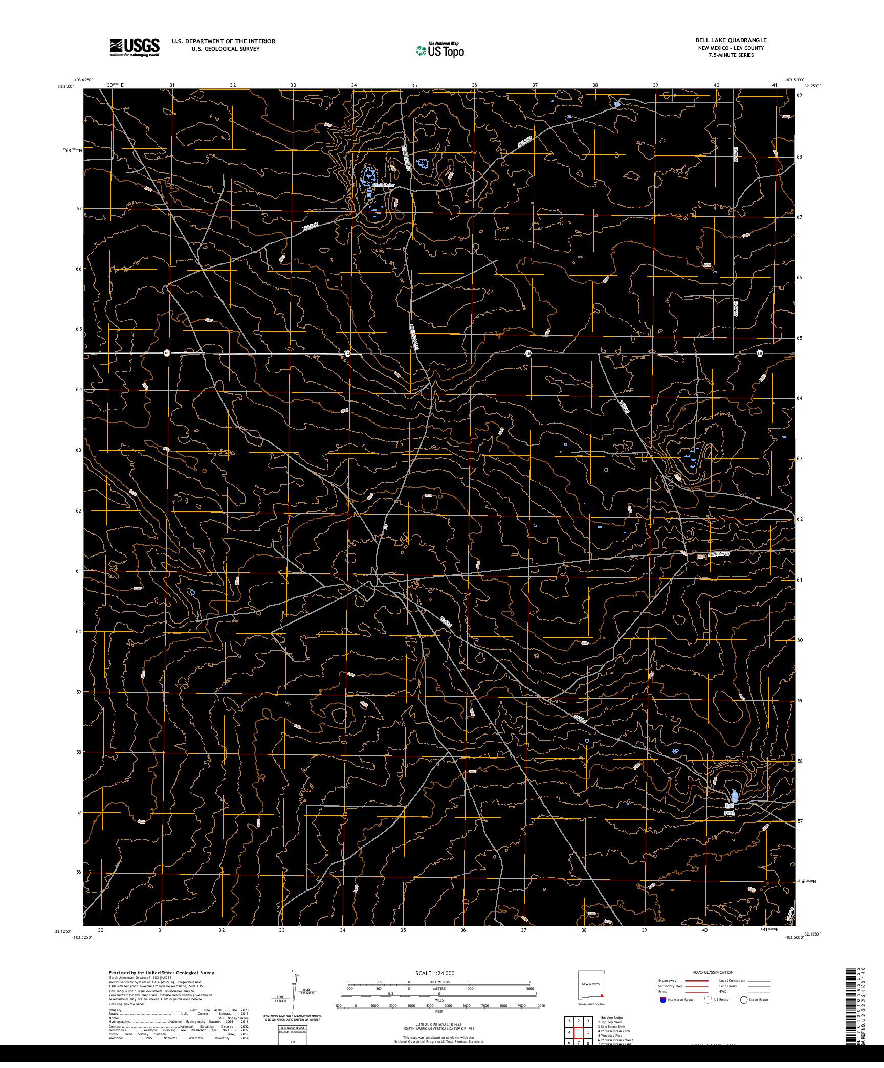 US TOPO 7.5-MINUTE MAP FOR BELL LAKE, NM