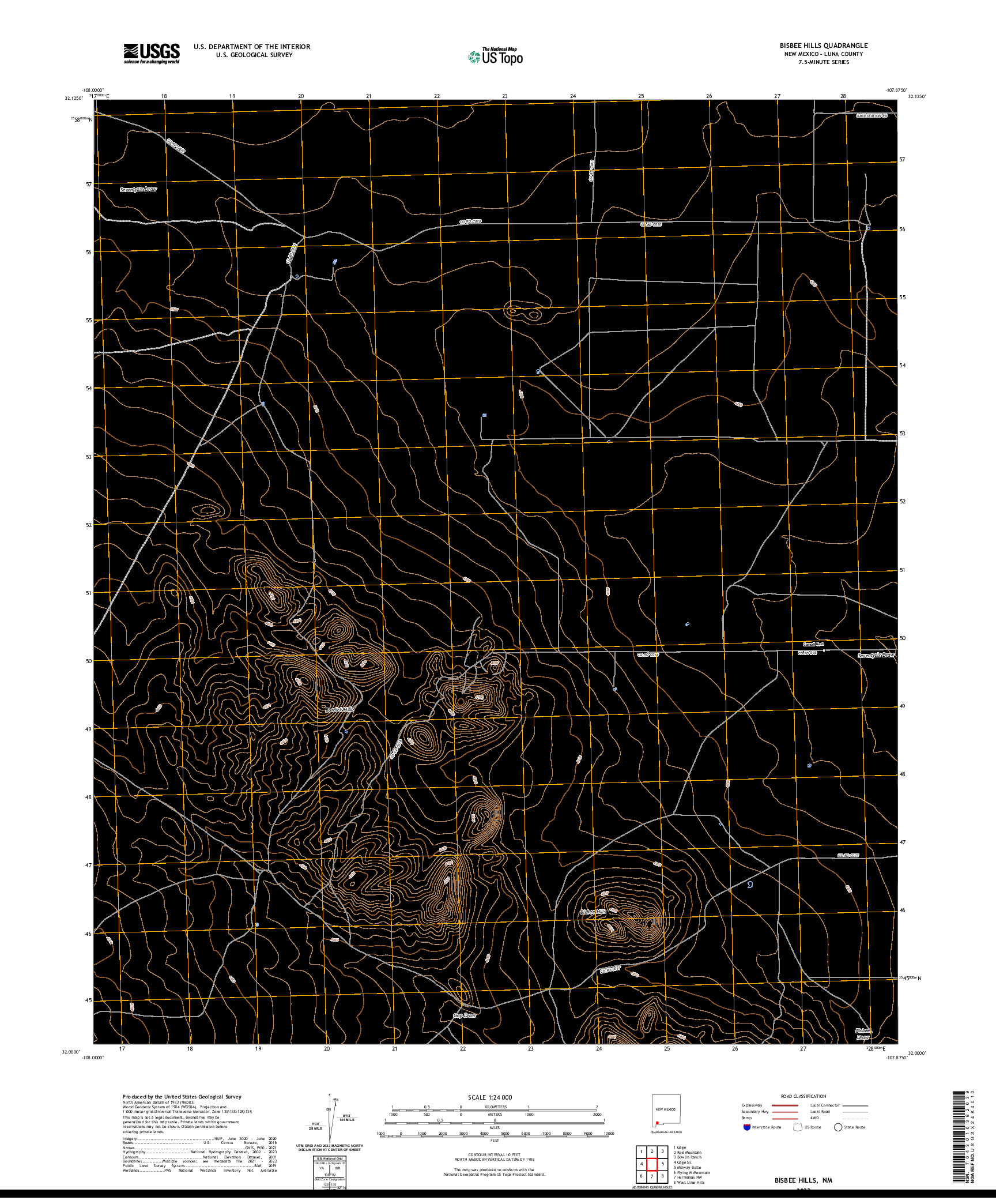 US TOPO 7.5-MINUTE MAP FOR BISBEE HILLS, NM