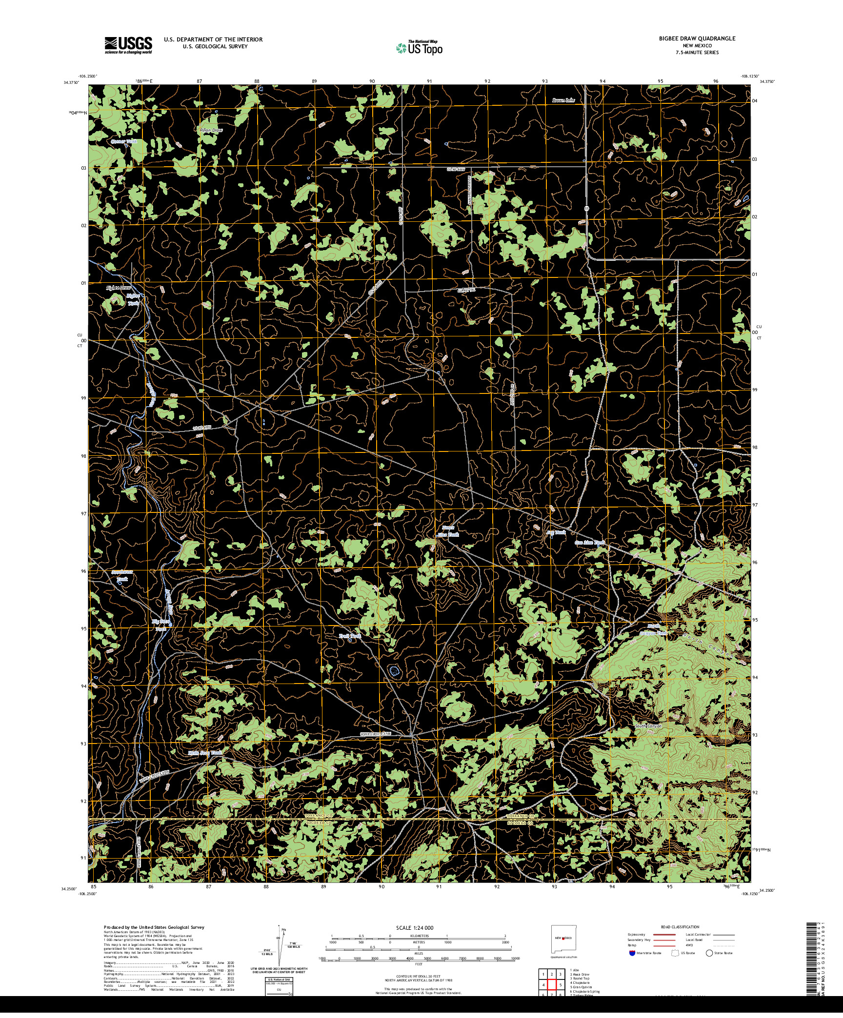 US TOPO 7.5-MINUTE MAP FOR BIGBEE DRAW, NM