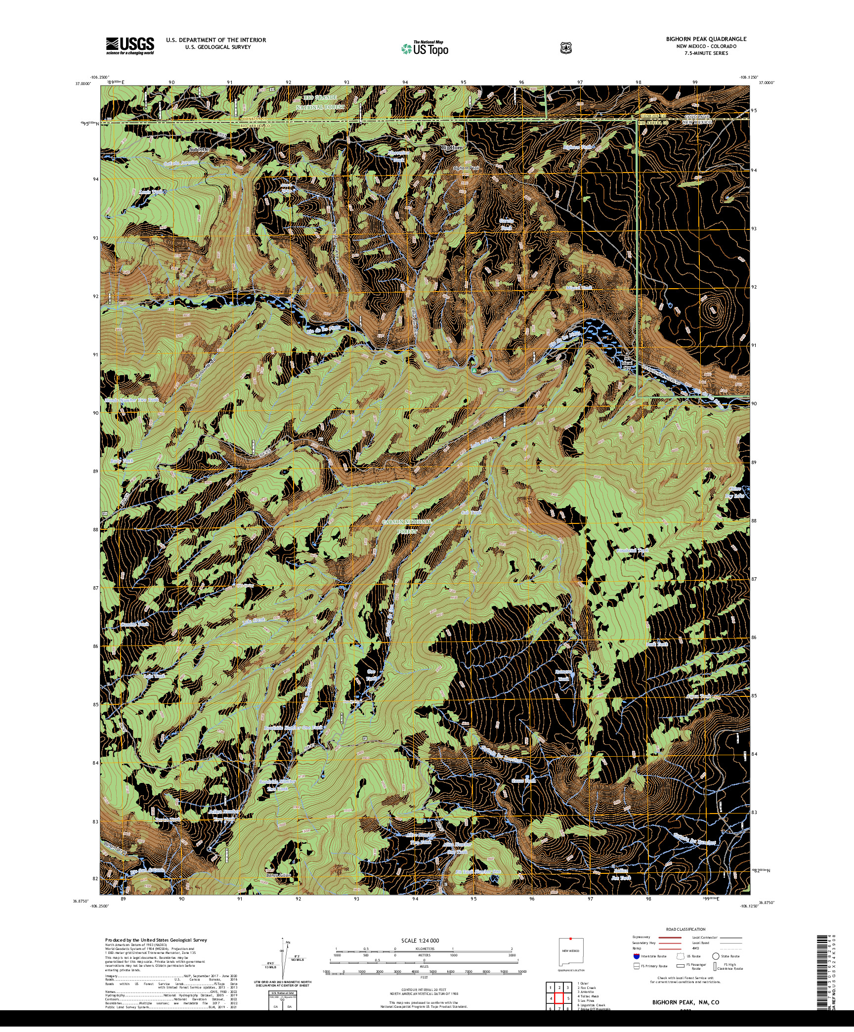 US TOPO 7.5-MINUTE MAP FOR BIGHORN PEAK, NM,CO