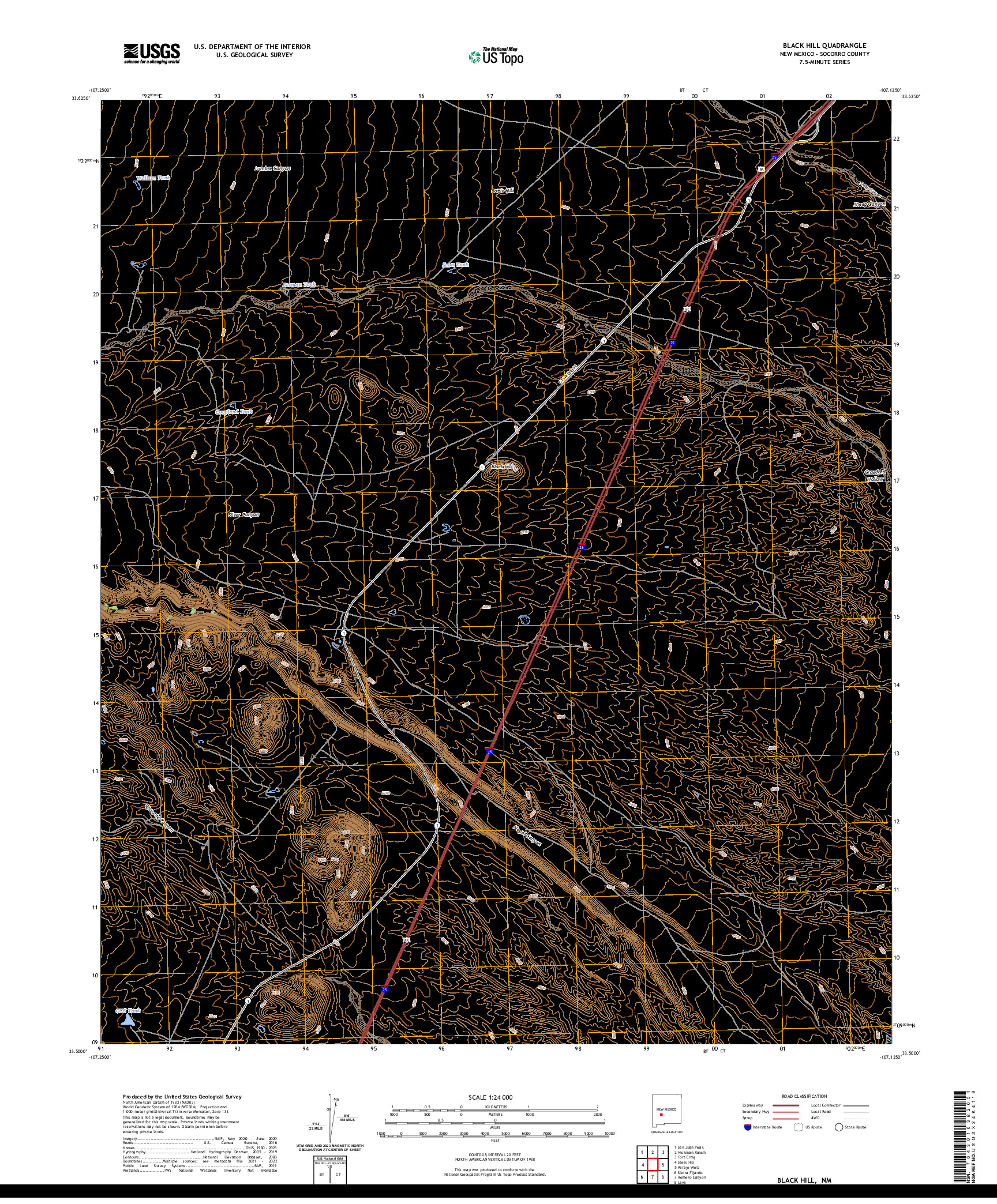 US TOPO 7.5-MINUTE MAP FOR BLACK HILL, NM