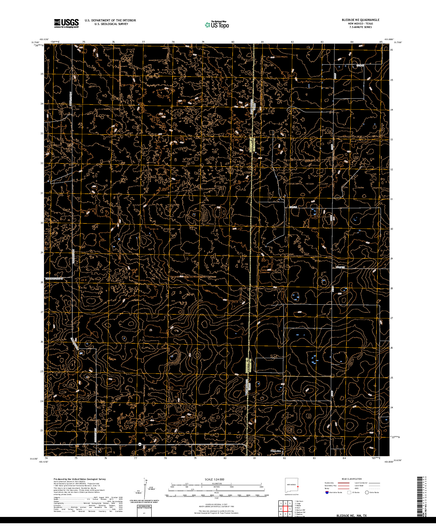 US TOPO 7.5-MINUTE MAP FOR BLEDSOE NE, NM,TX