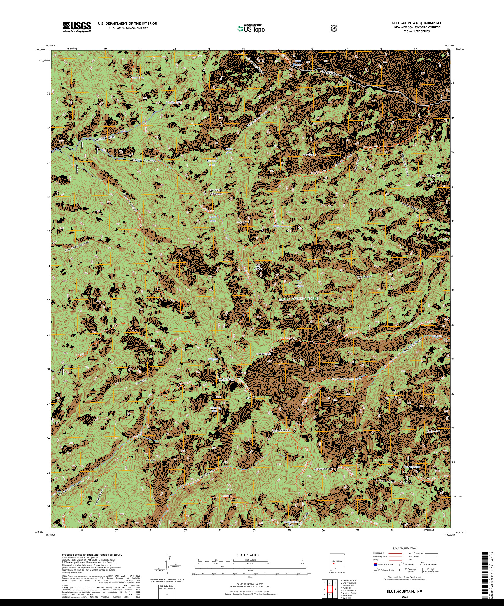 US TOPO 7.5-MINUTE MAP FOR BLUE MOUNTAIN, NM