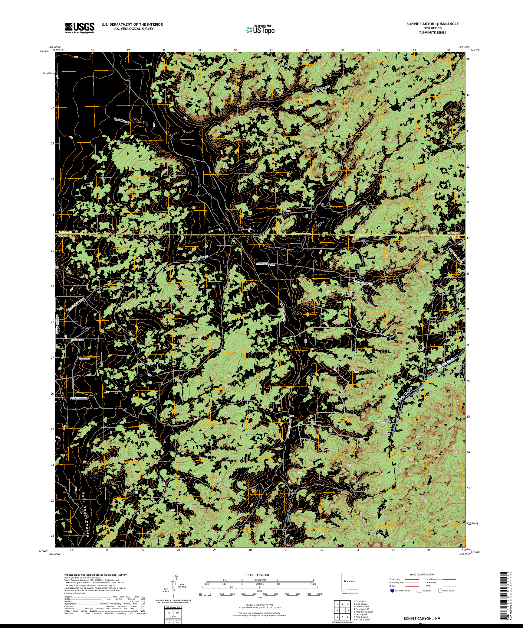 US TOPO 7.5-MINUTE MAP FOR BONINE CANYON, NM