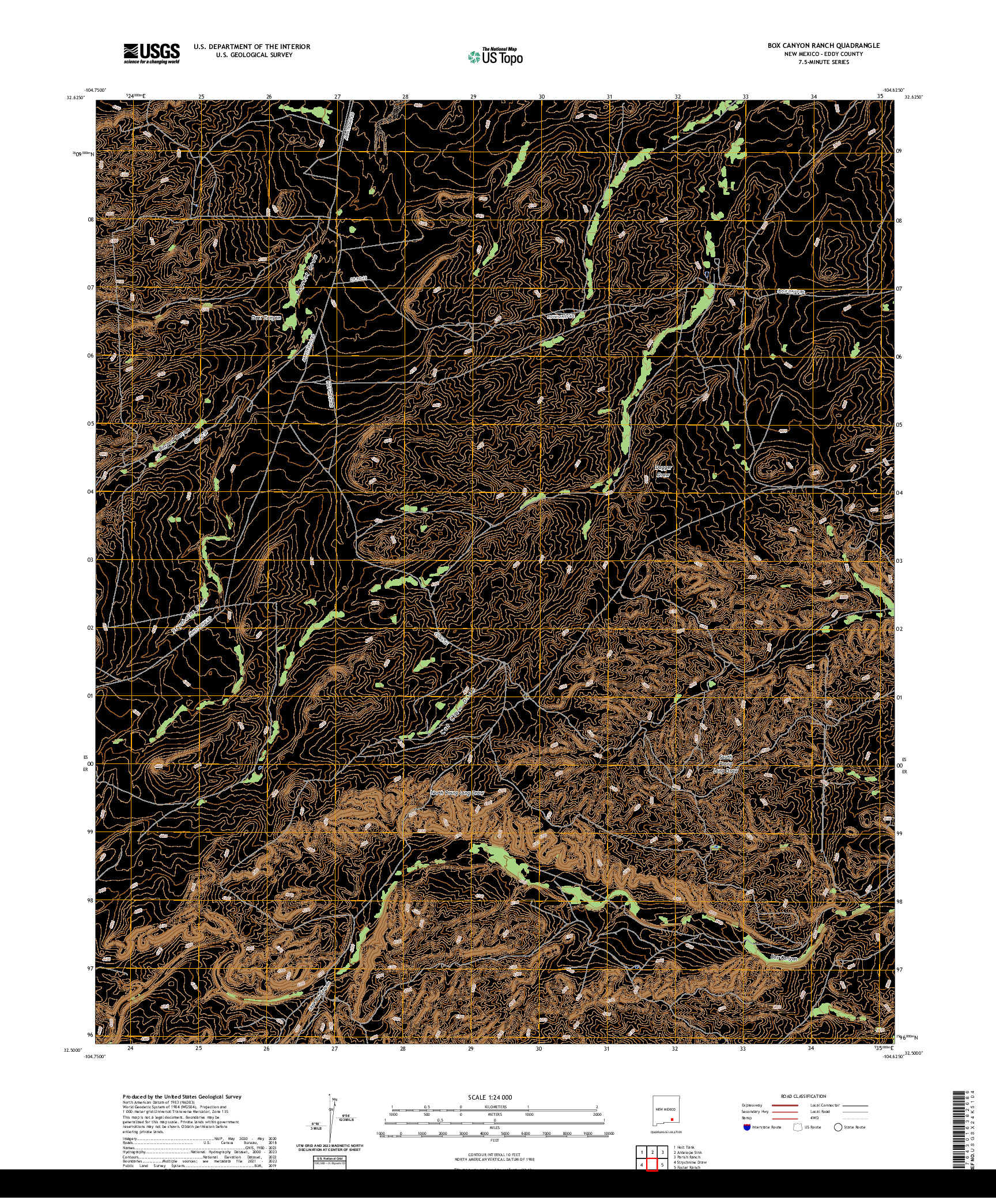 US TOPO 7.5-MINUTE MAP FOR BOX CANYON RANCH, NM