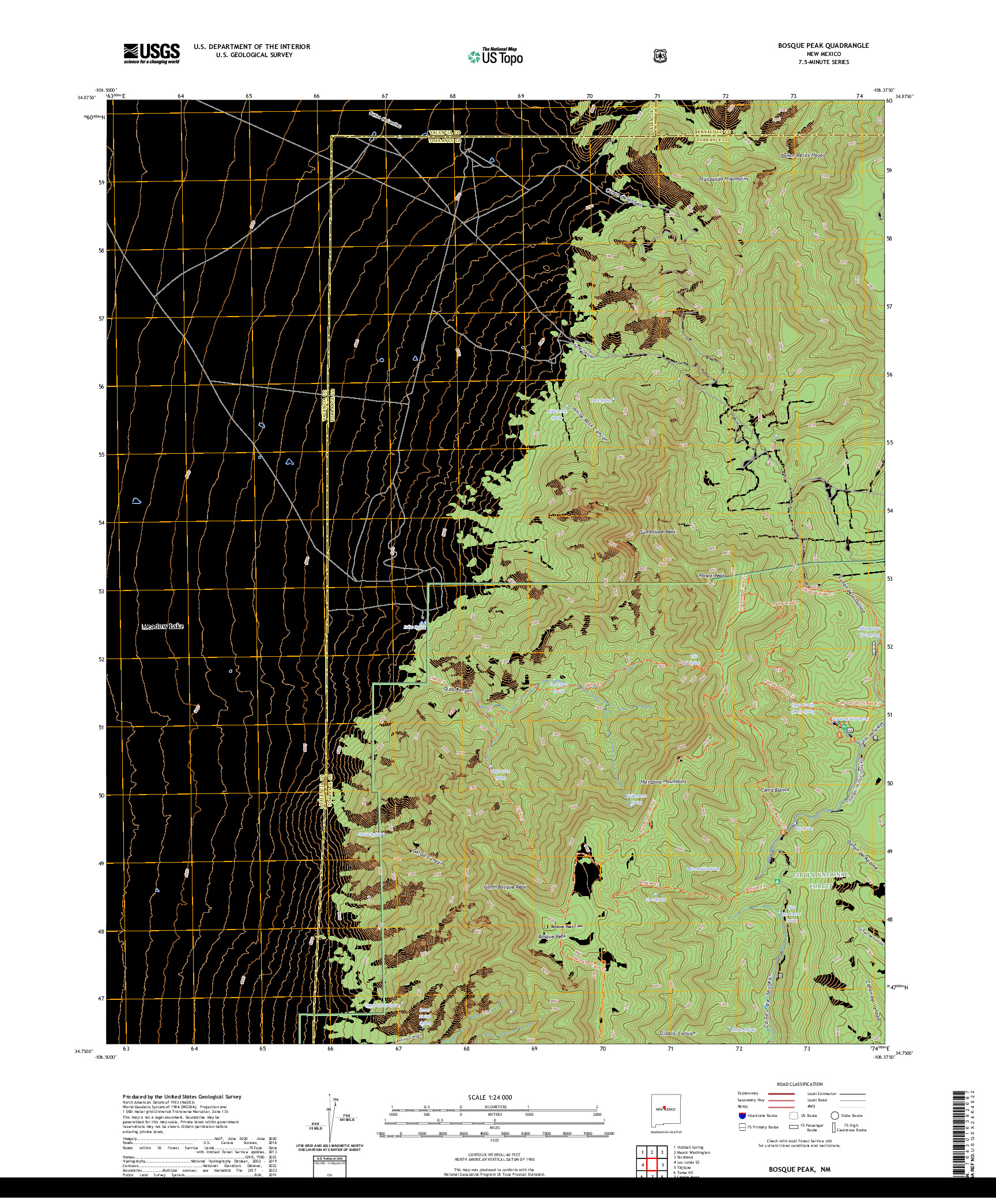 US TOPO 7.5-MINUTE MAP FOR BOSQUE PEAK, NM