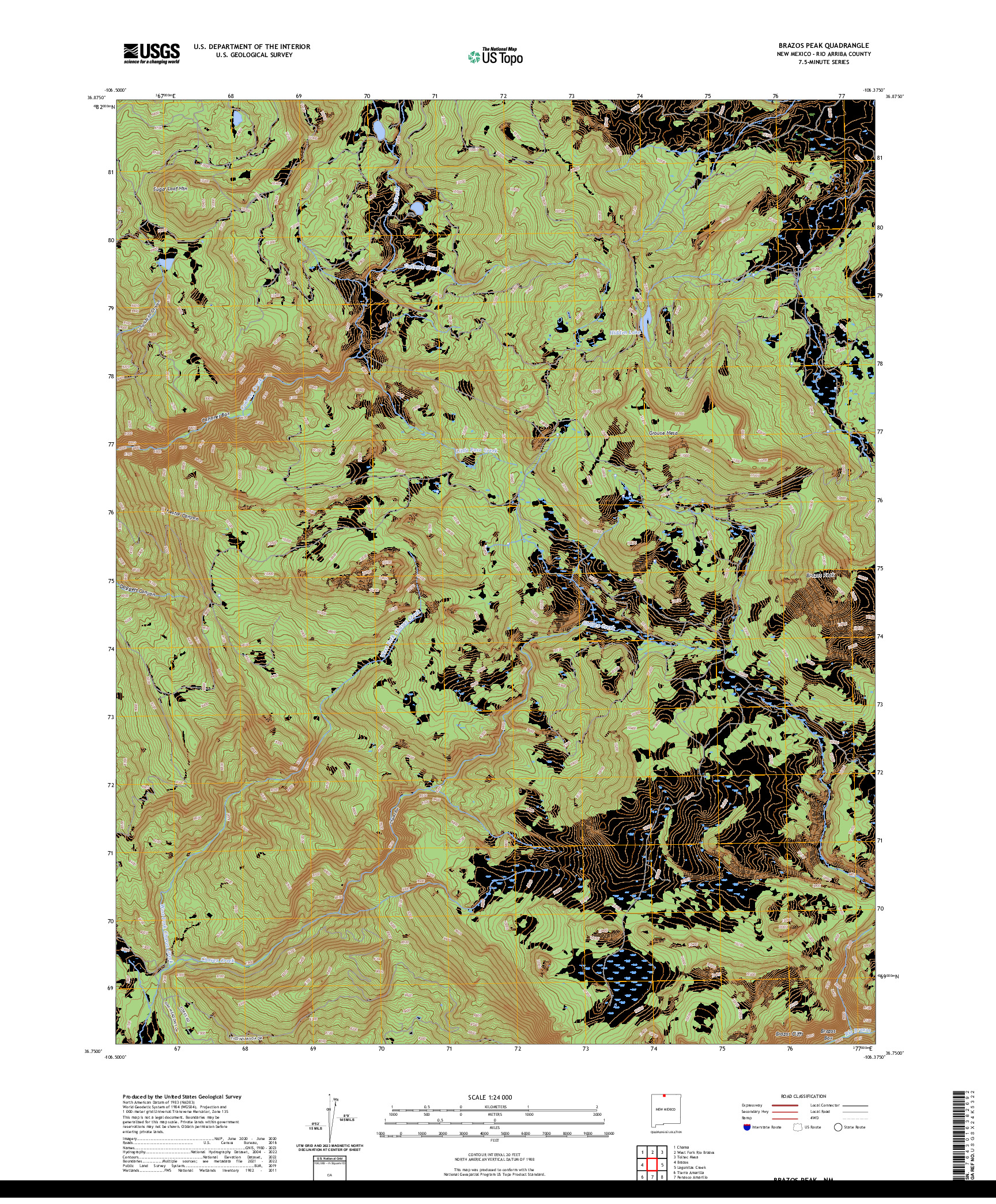 US TOPO 7.5-MINUTE MAP FOR BRAZOS PEAK, NM