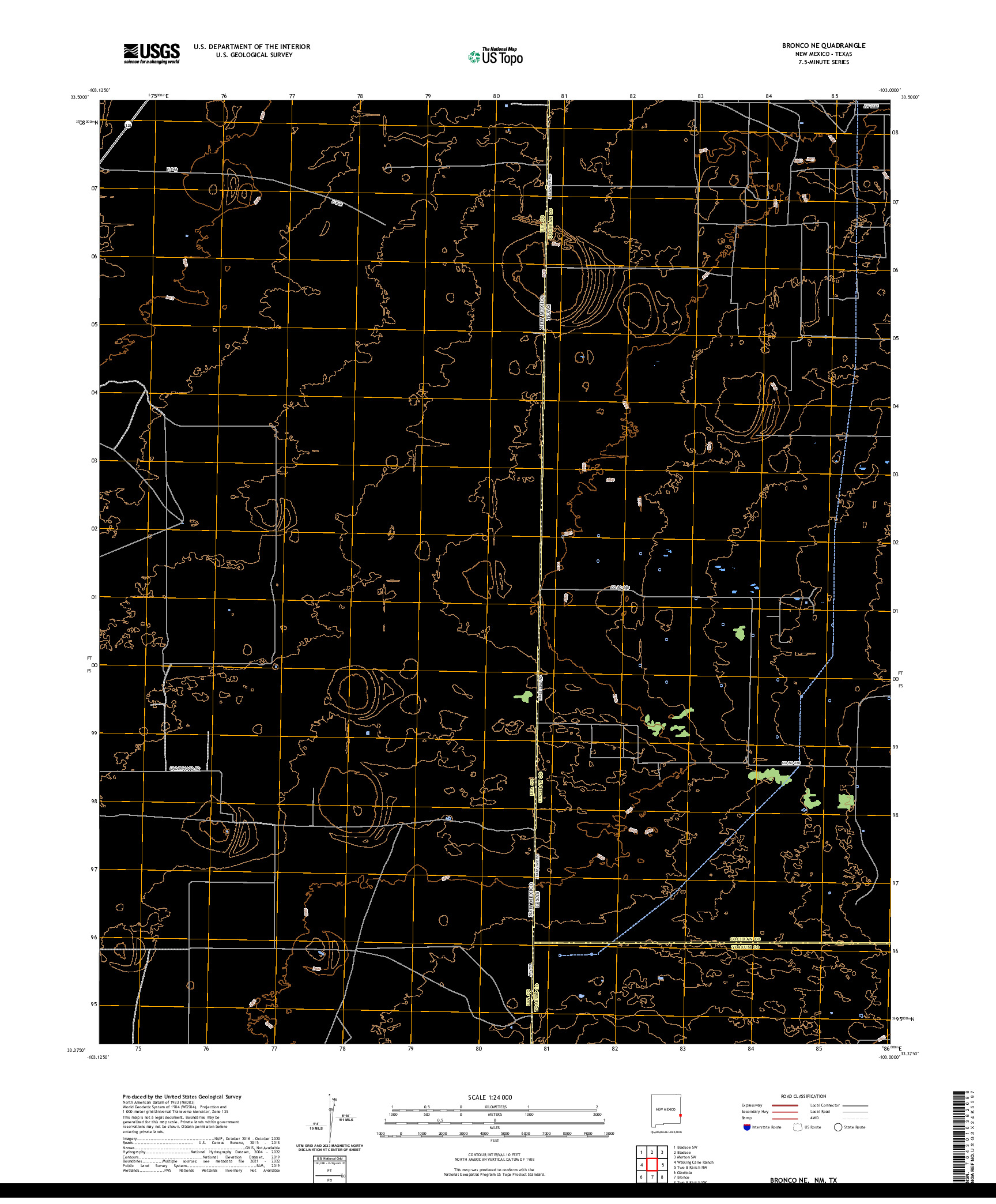 US TOPO 7.5-MINUTE MAP FOR BRONCO NE, NM,TX