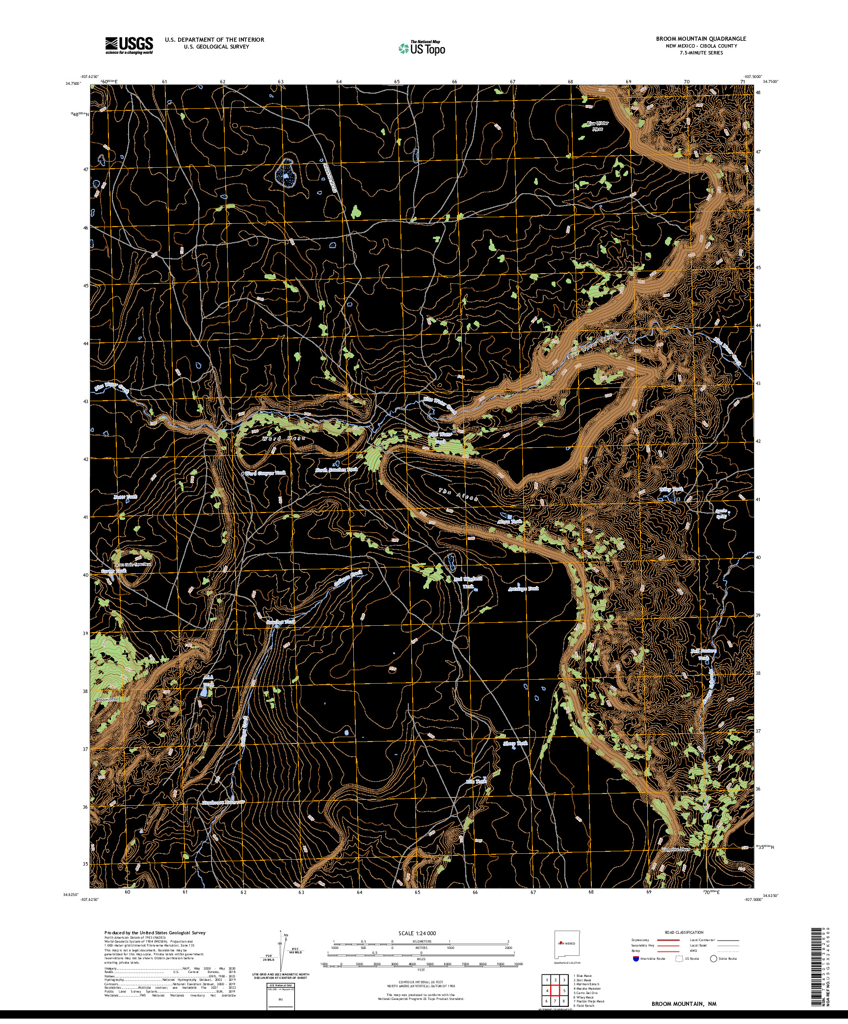 US TOPO 7.5-MINUTE MAP FOR BROOM MOUNTAIN, NM