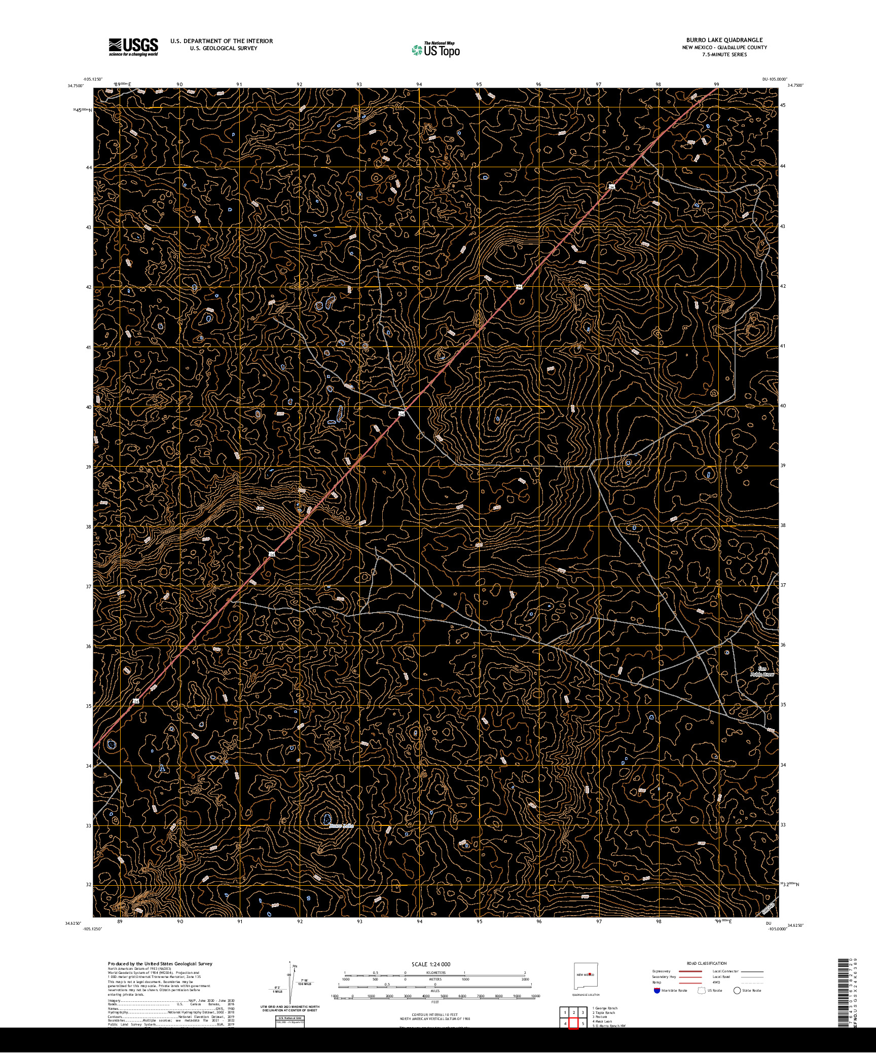 US TOPO 7.5-MINUTE MAP FOR BURRO LAKE, NM