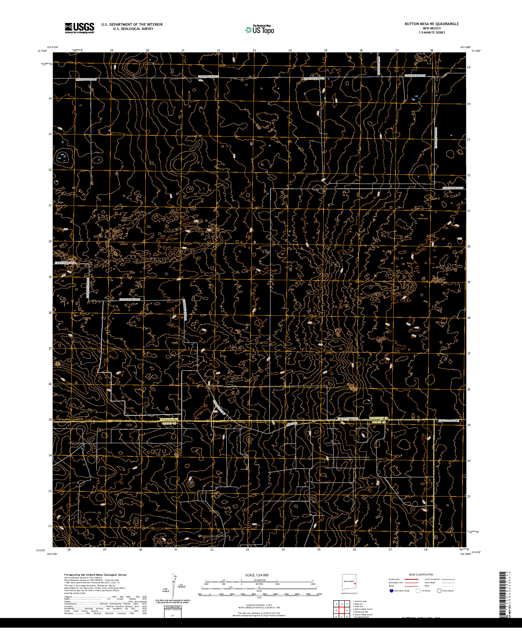 US TOPO 7.5-MINUTE MAP FOR BUTTON MESA NE, NM